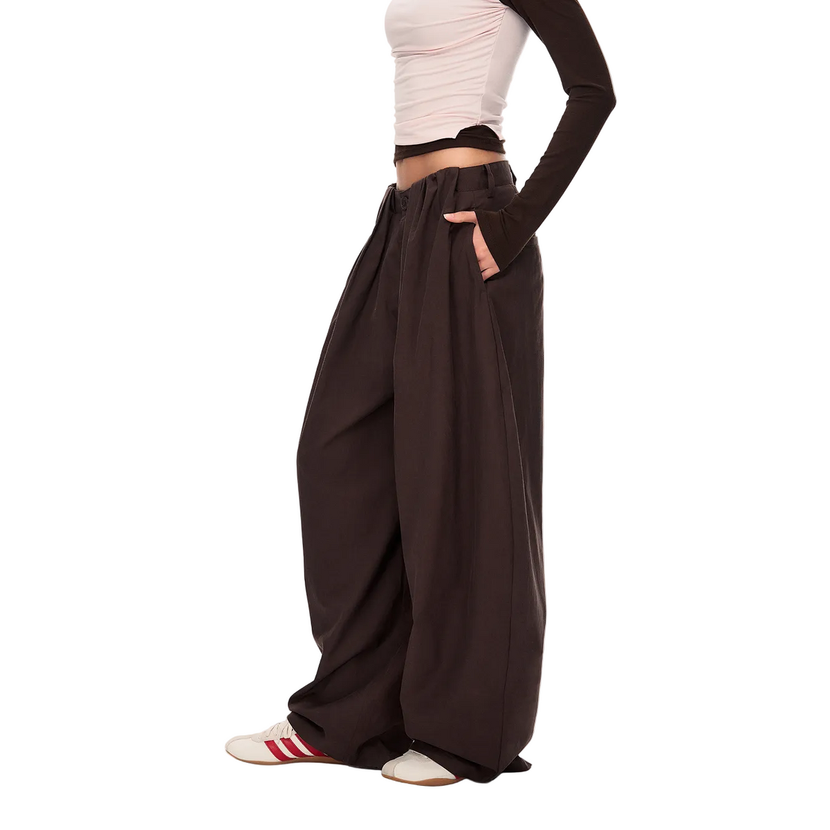 Brown Tencel Cotton 3D Cut Curved Pants