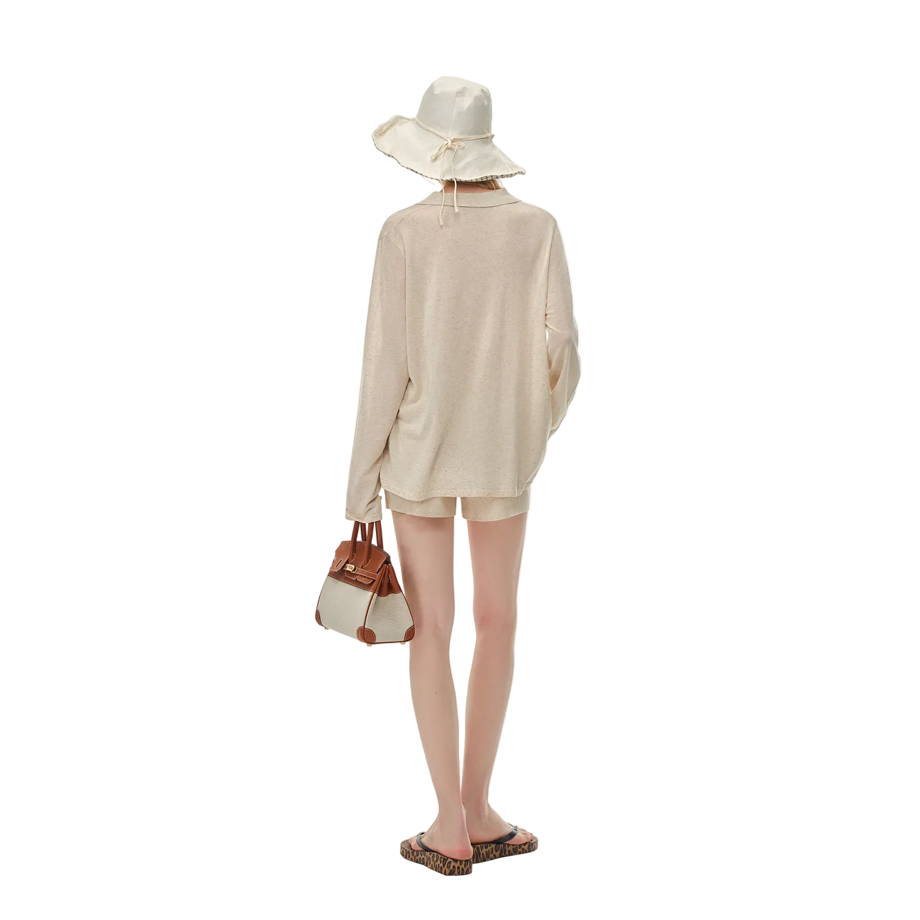 Oatmeal-colored Tencel Linen Cool Polo Long Sleeve