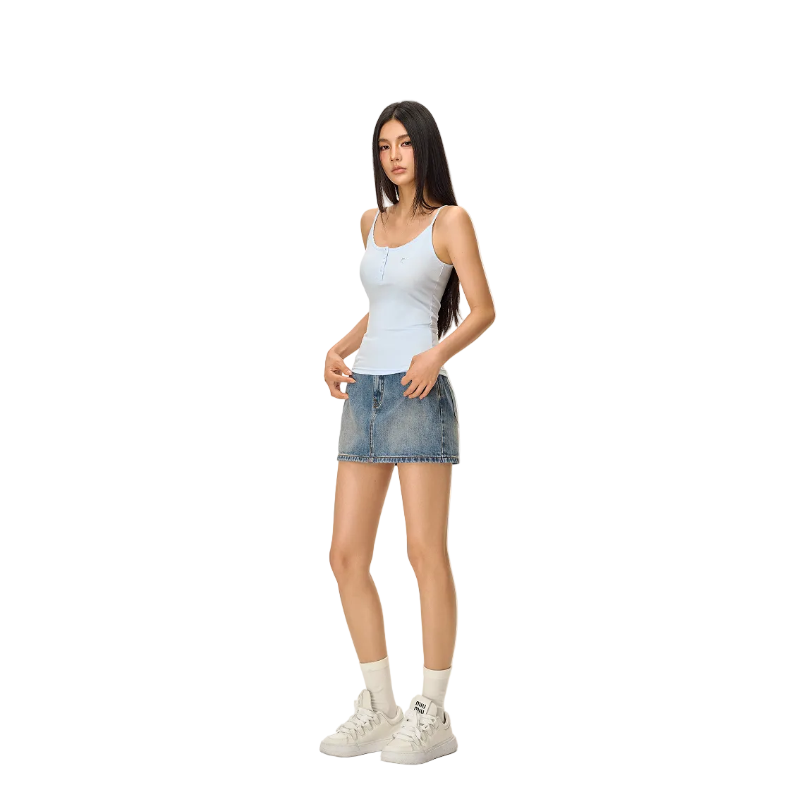 Blue Retro Anti-Exposure A-line Denim Mini Skirt