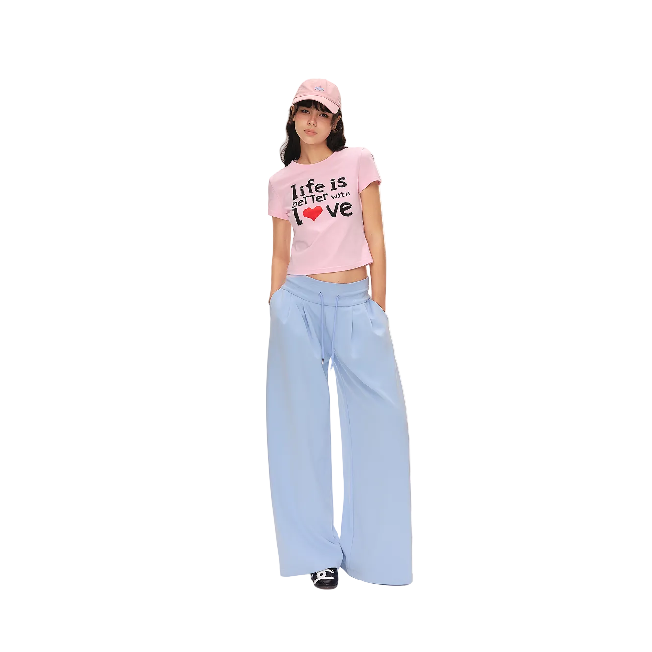 Pink Heart Letter Print Short-Sleeve T-Shirt