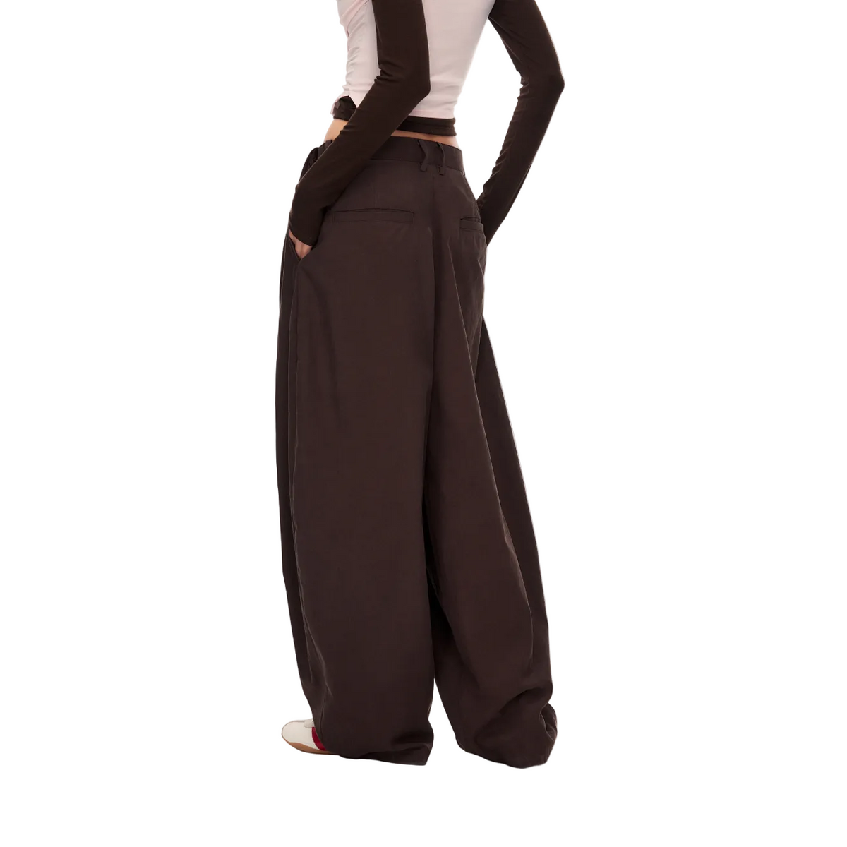 Brown Tencel Cotton 3D Cut Curved Pants