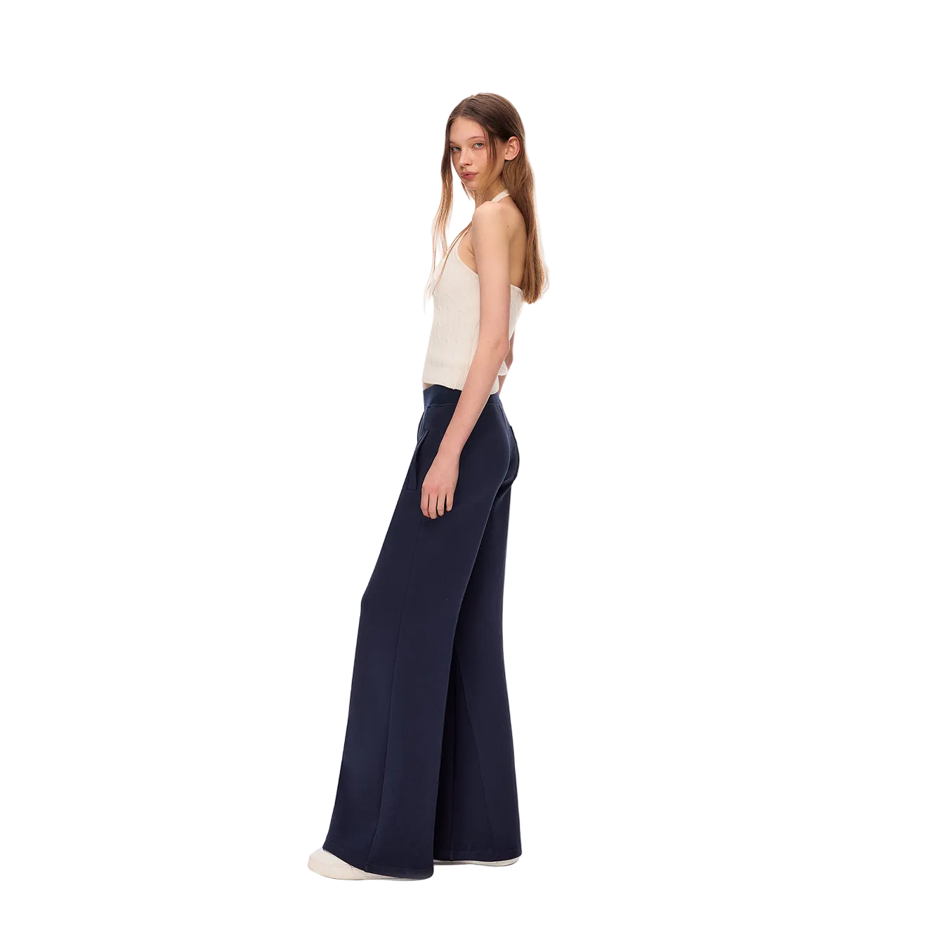 Navy Blue Mid-Rise Slightly Flared Wide-Leg Sweatpants