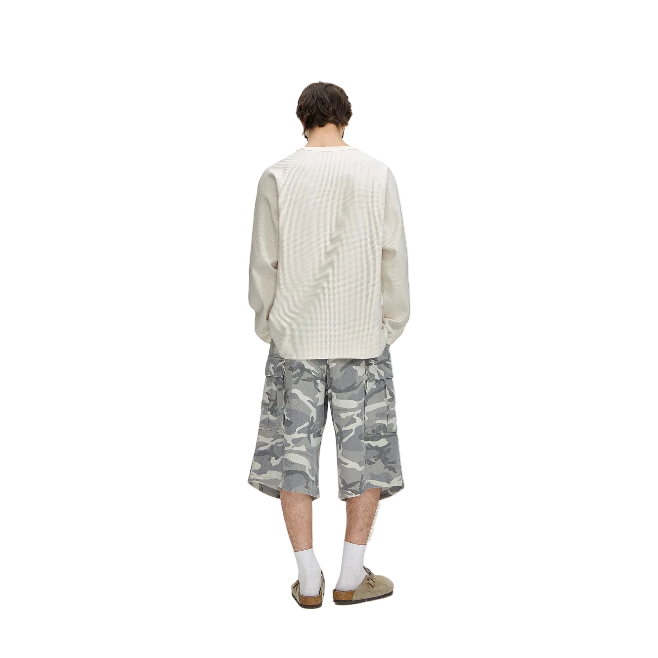 Beige Waffle Knit Quick-Drying Long-Sleeve T-Shirt
