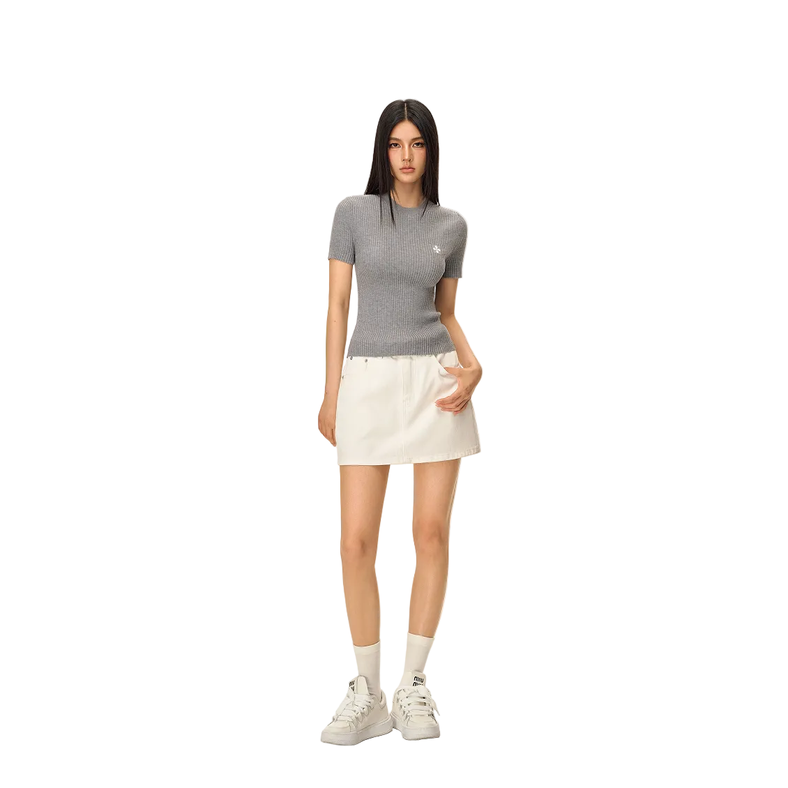 White Retro Anti-Exposure A-line Denim Mini Skirt