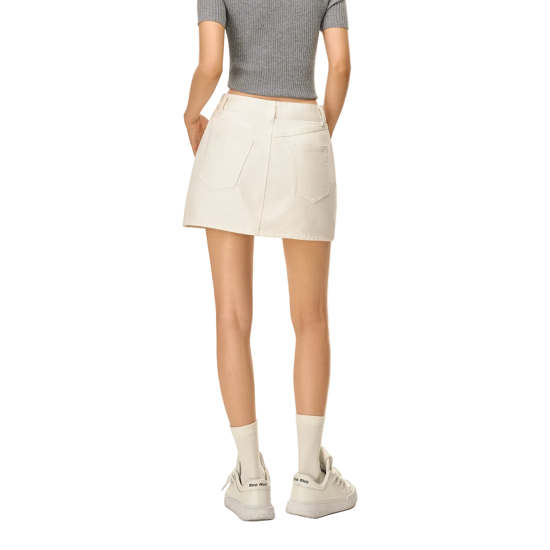 White Retro Anti-Exposure A-line Denim Mini Skirt