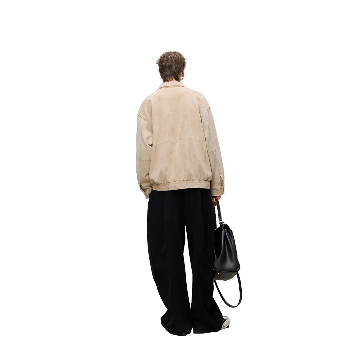 Sand-colored Faux Suede Harrington Collar Jacket