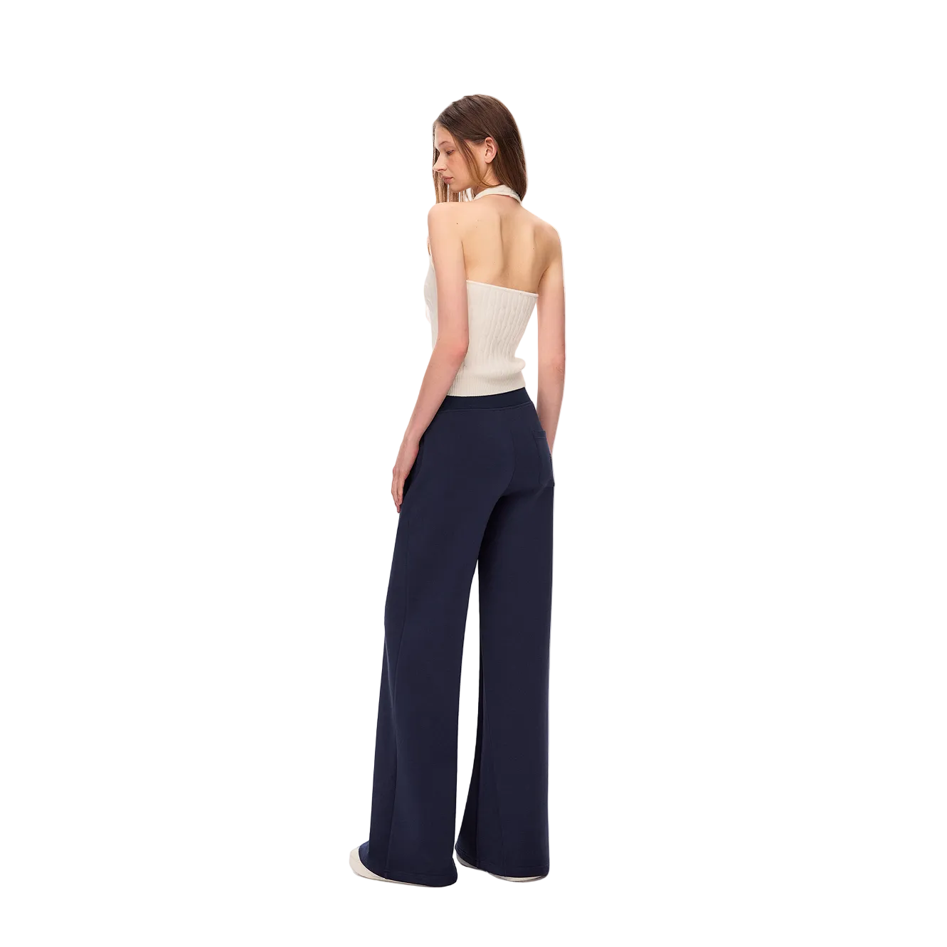 Navy Blue Mid-Rise Slightly Flared Wide-Leg Sweatpants