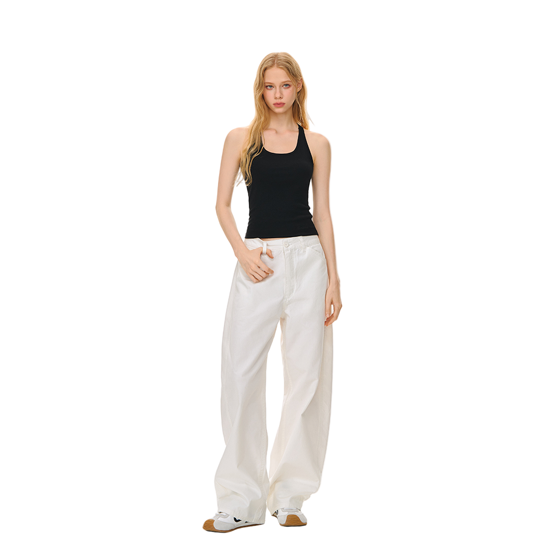 Tencel Wool U-Neck with Built-in Bra Tank Top In Black