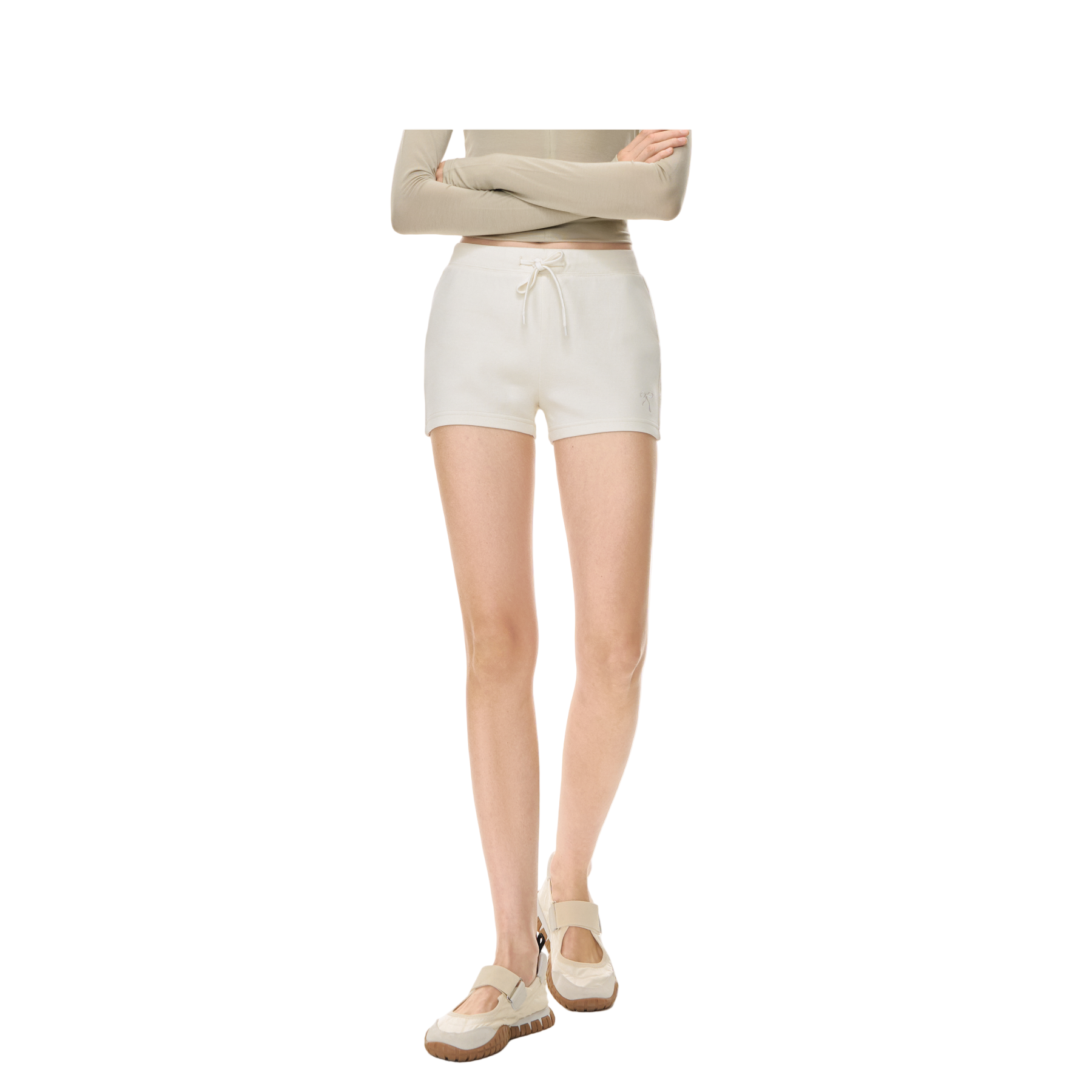 White Basic Slim Fit Elastic Drawstring Stretch Sports Shorts