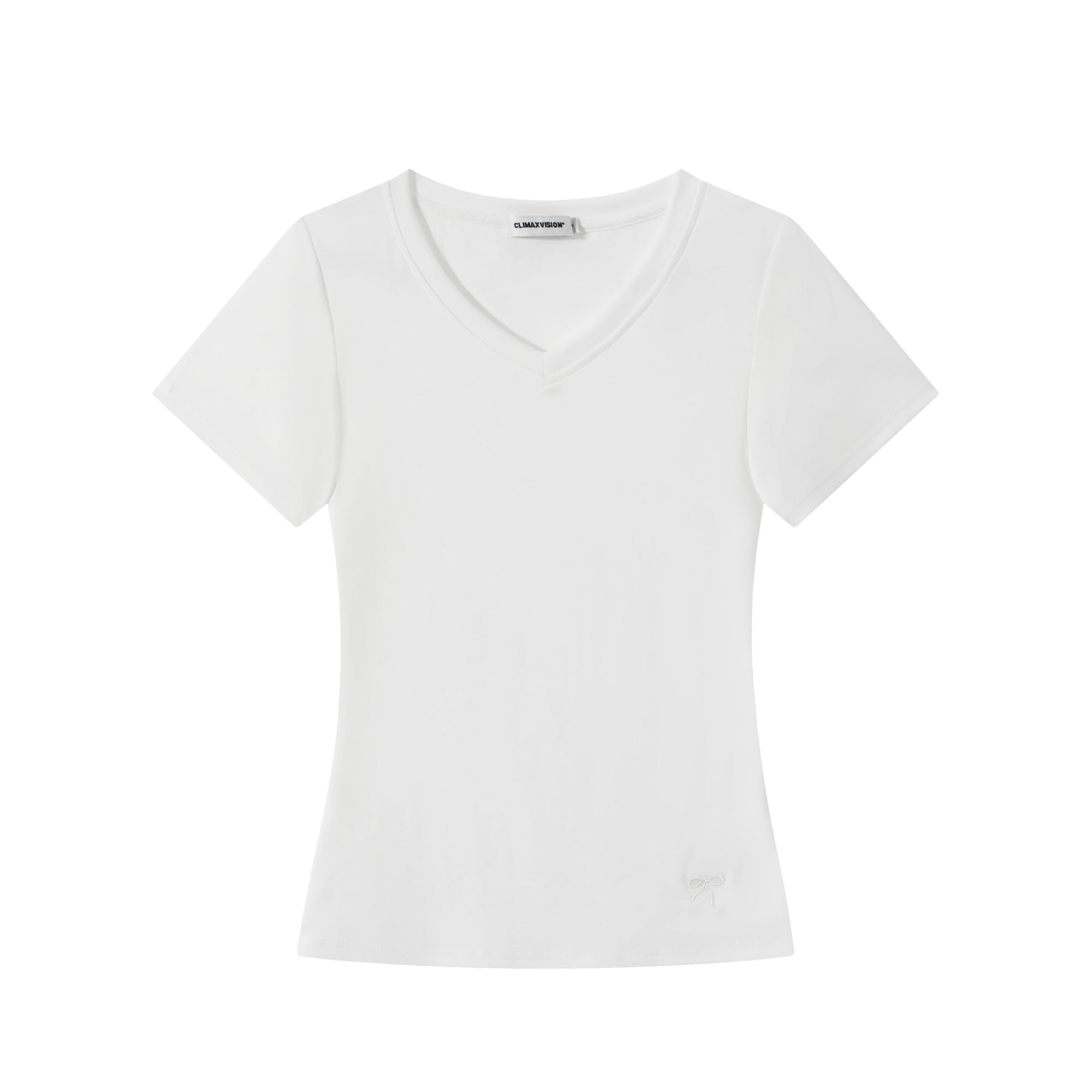 White Skin-friendly Lyocell V-neck Simple Short T