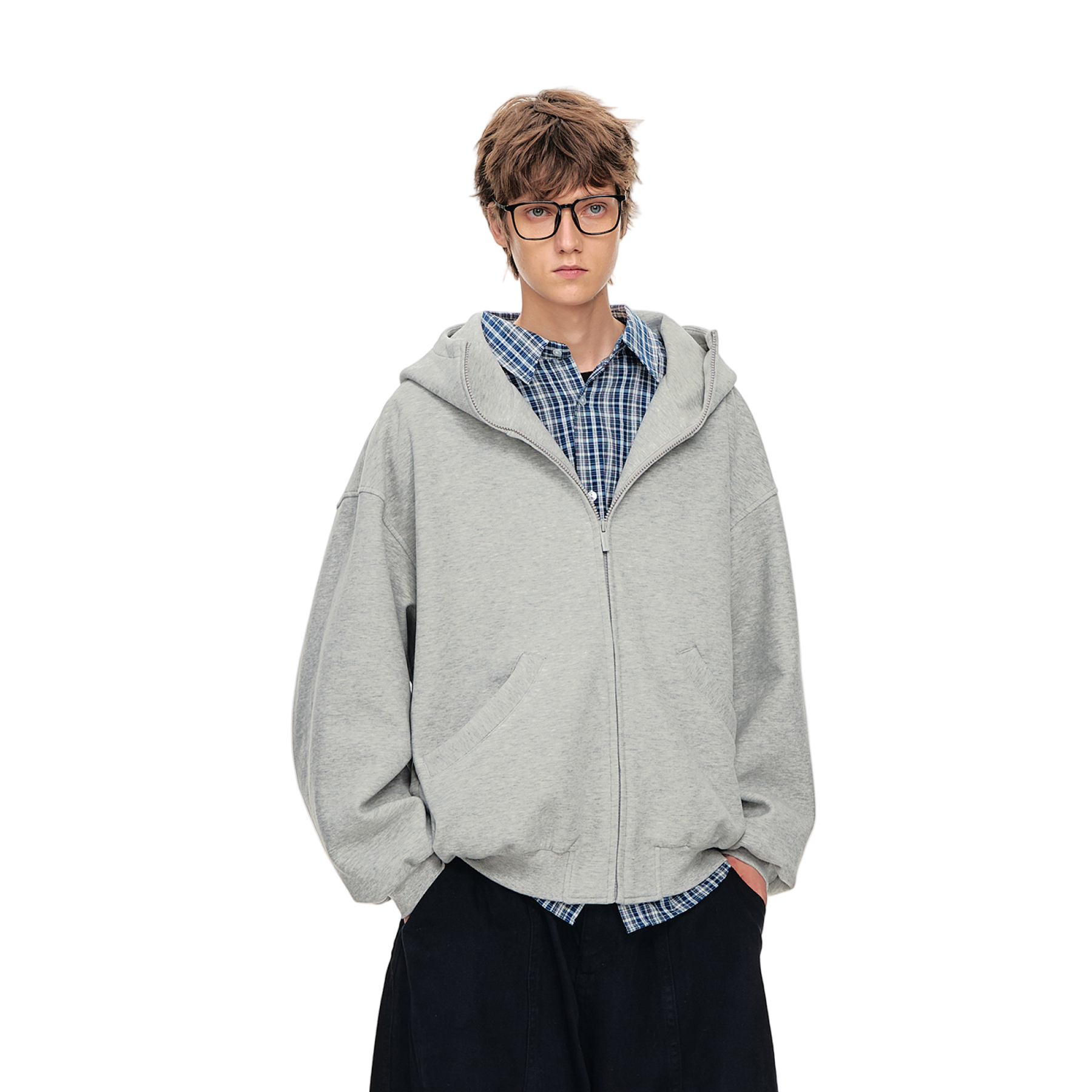 Double-faced Velvet Loose Silhouette Airy Hooded Jacket In Gray