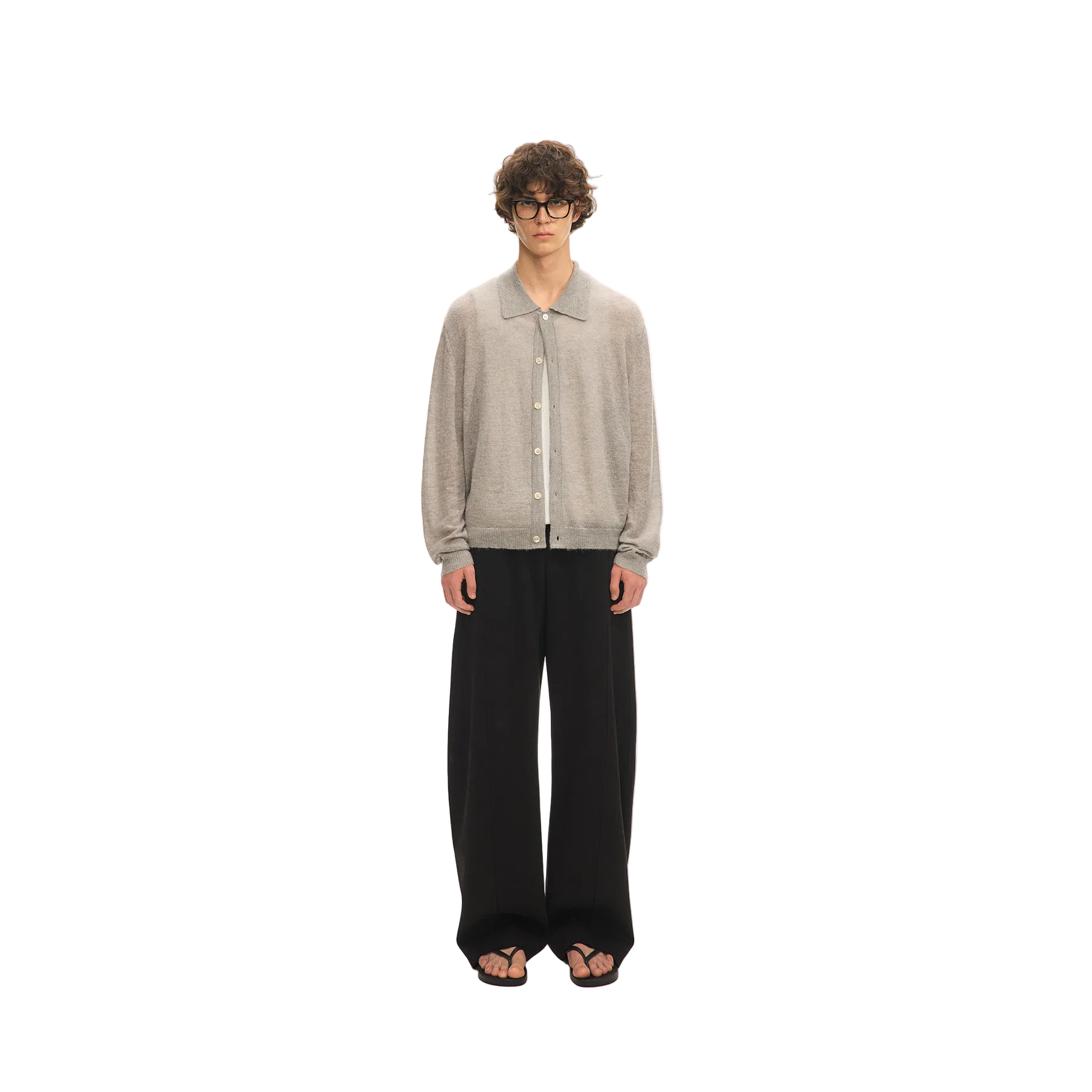 Grey Wool Blend Collared Sweater