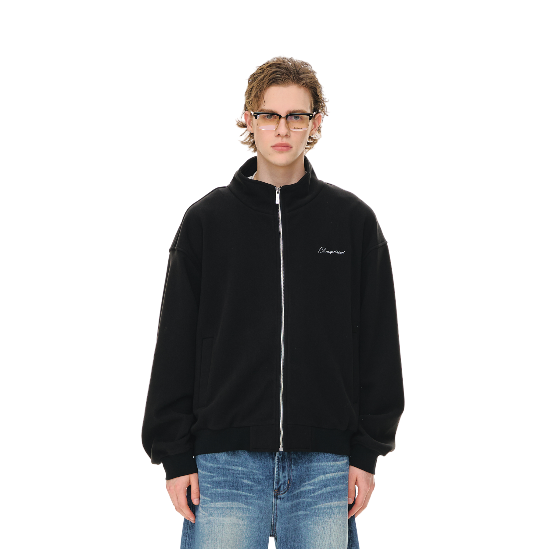 Black Double-Faced Warm Fleece Stand Collar Jacket