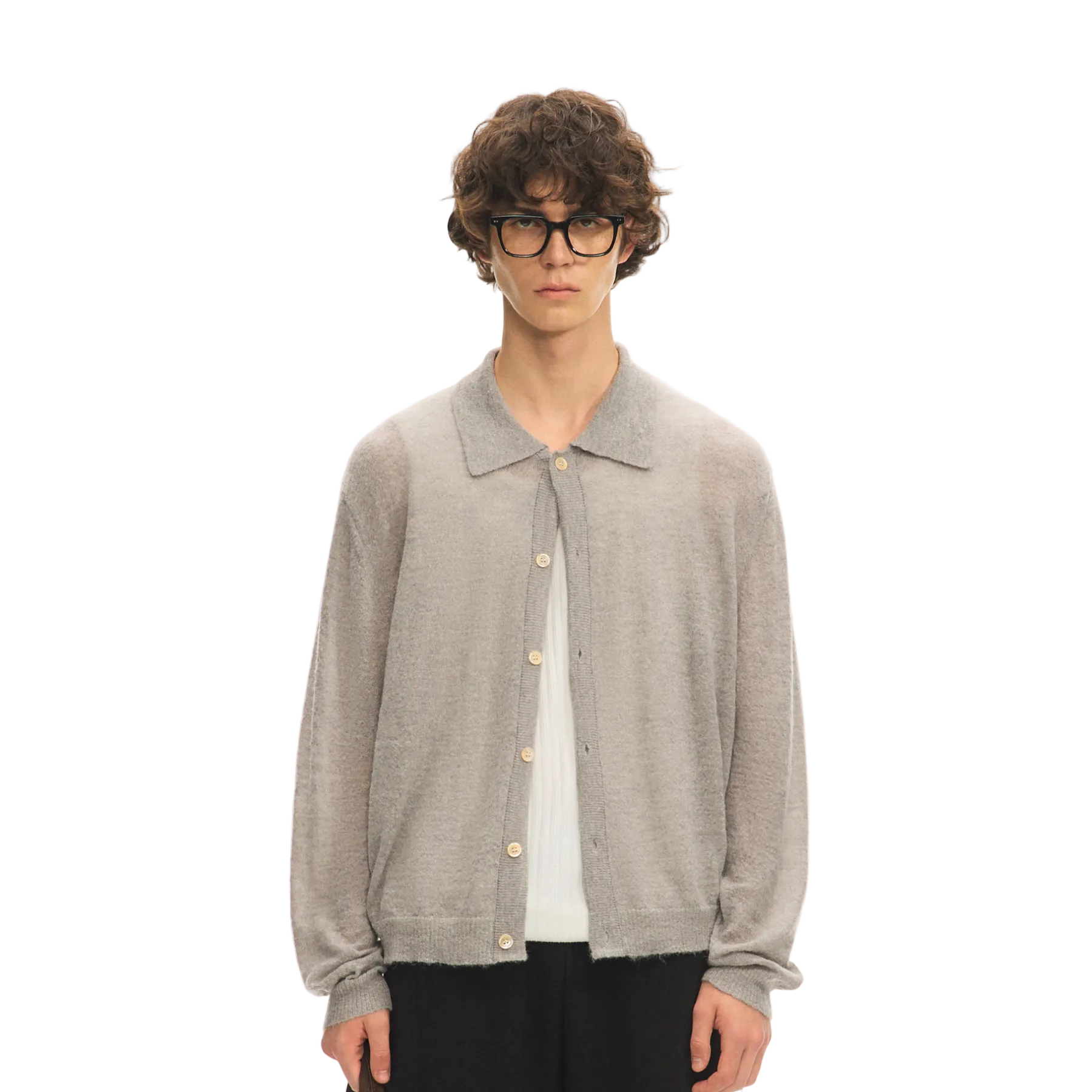 Grey Wool Blend Collared Sweater