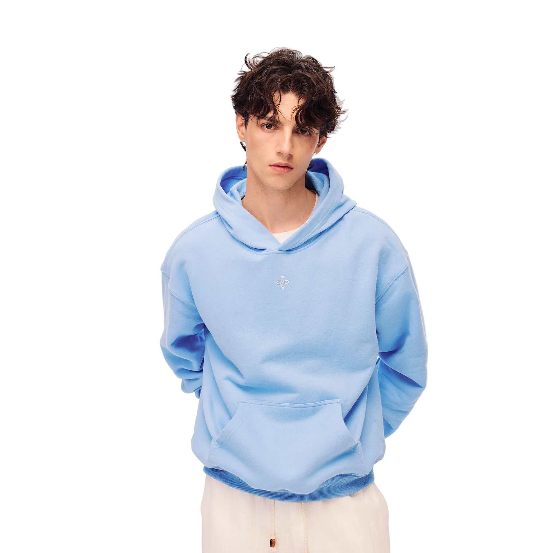Blue Cross-Patterned Hoodie 