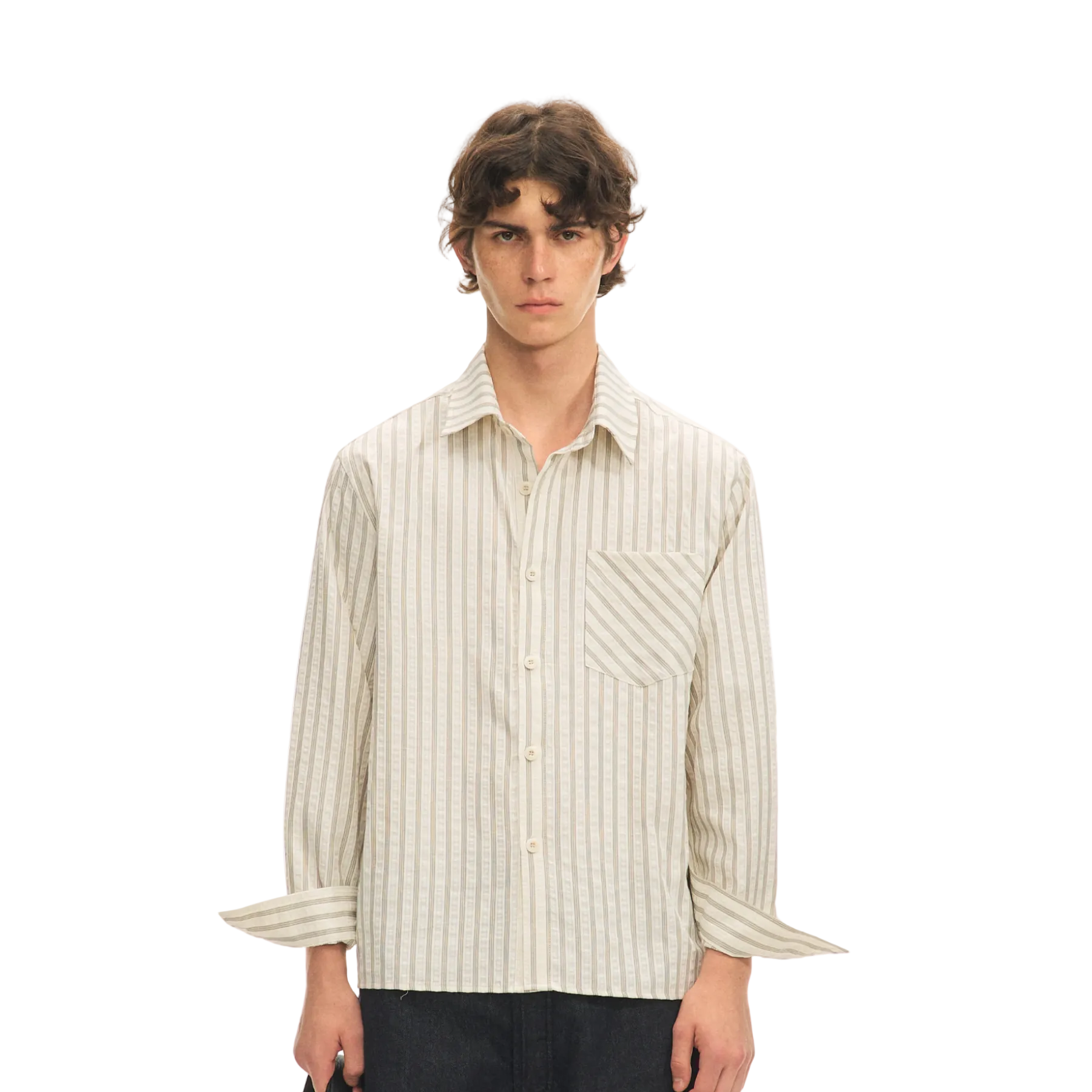 Apricot Striped Seersucker Shirt