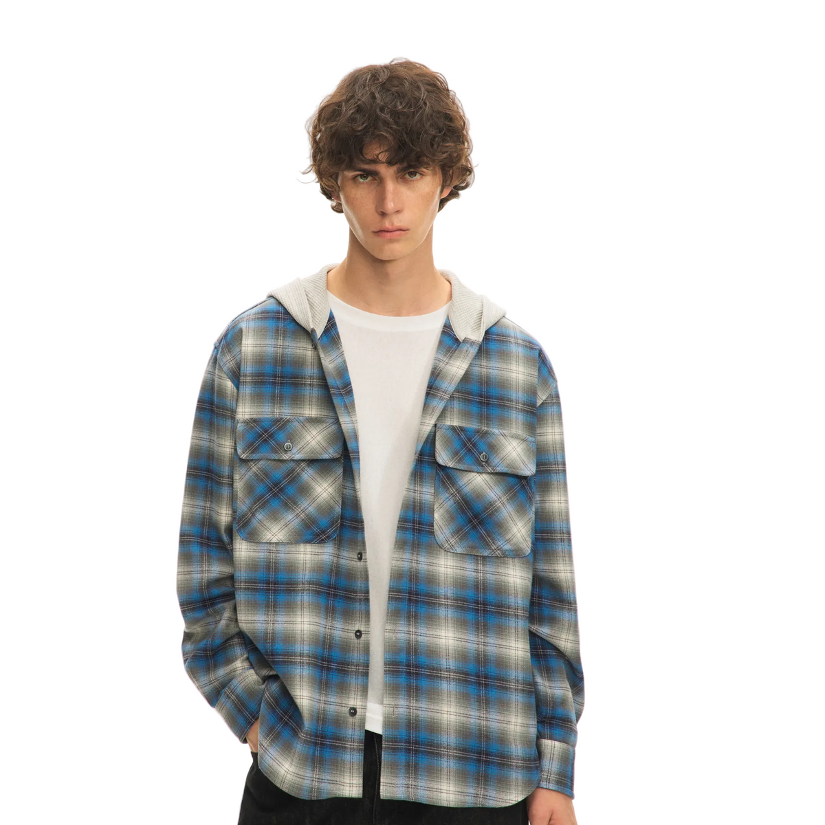 Blue Plaid Hooded Shirt Jacket