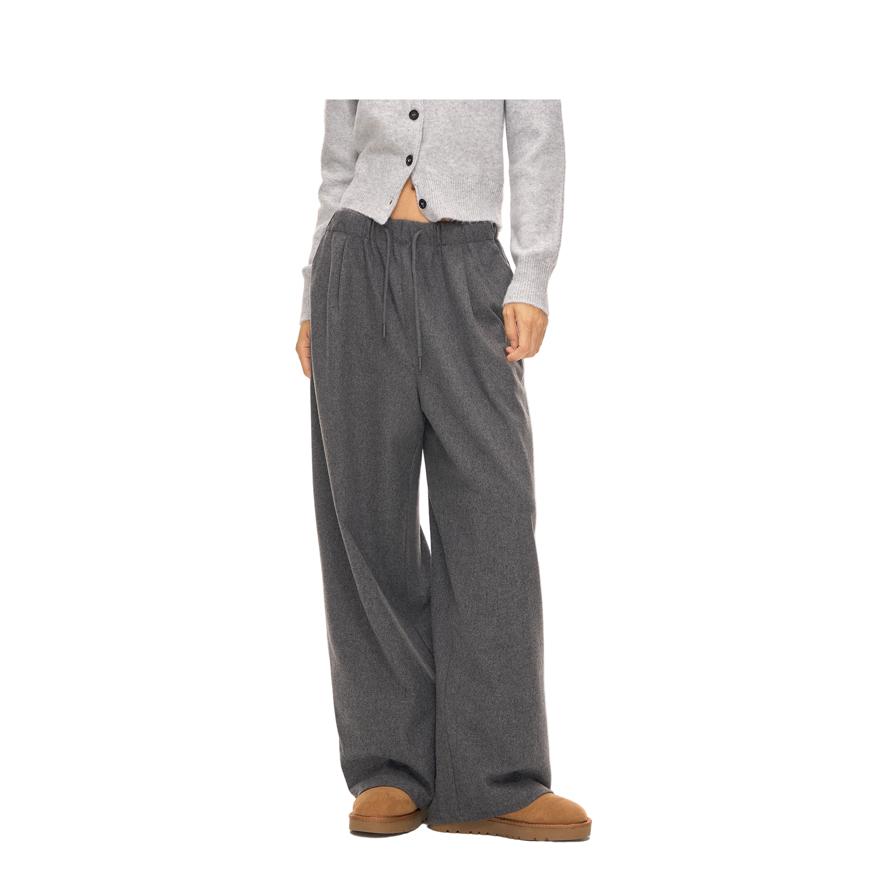 Light Grey Wool Blend Soft Minimalist Casual Trousers