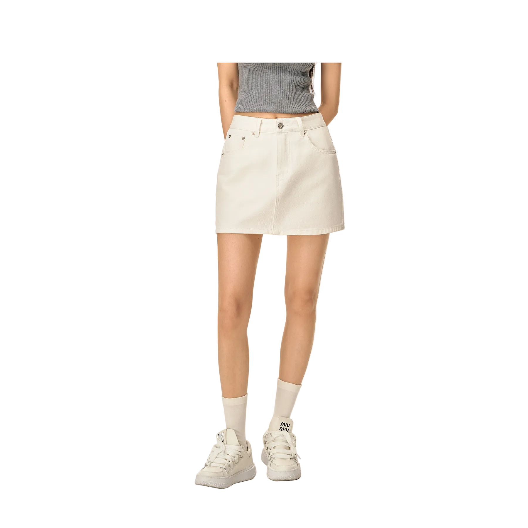 White Retro Anti-Exposure A-line Denim Mini Skirt