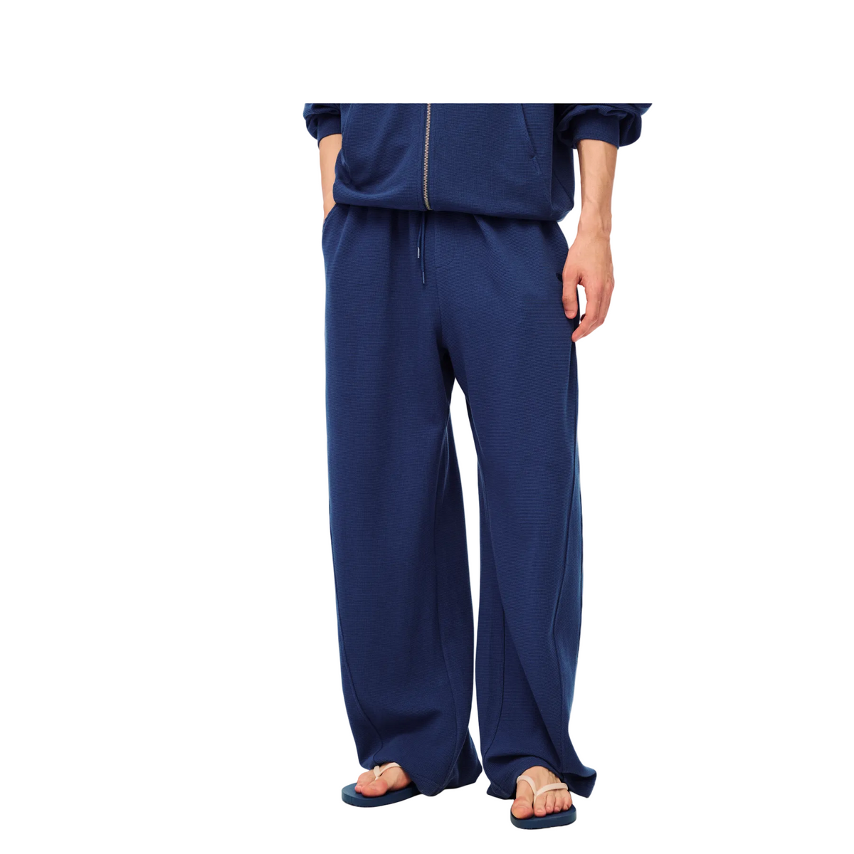 Navy Blue Relaxed Waffle Knit Suit Blade Pants
