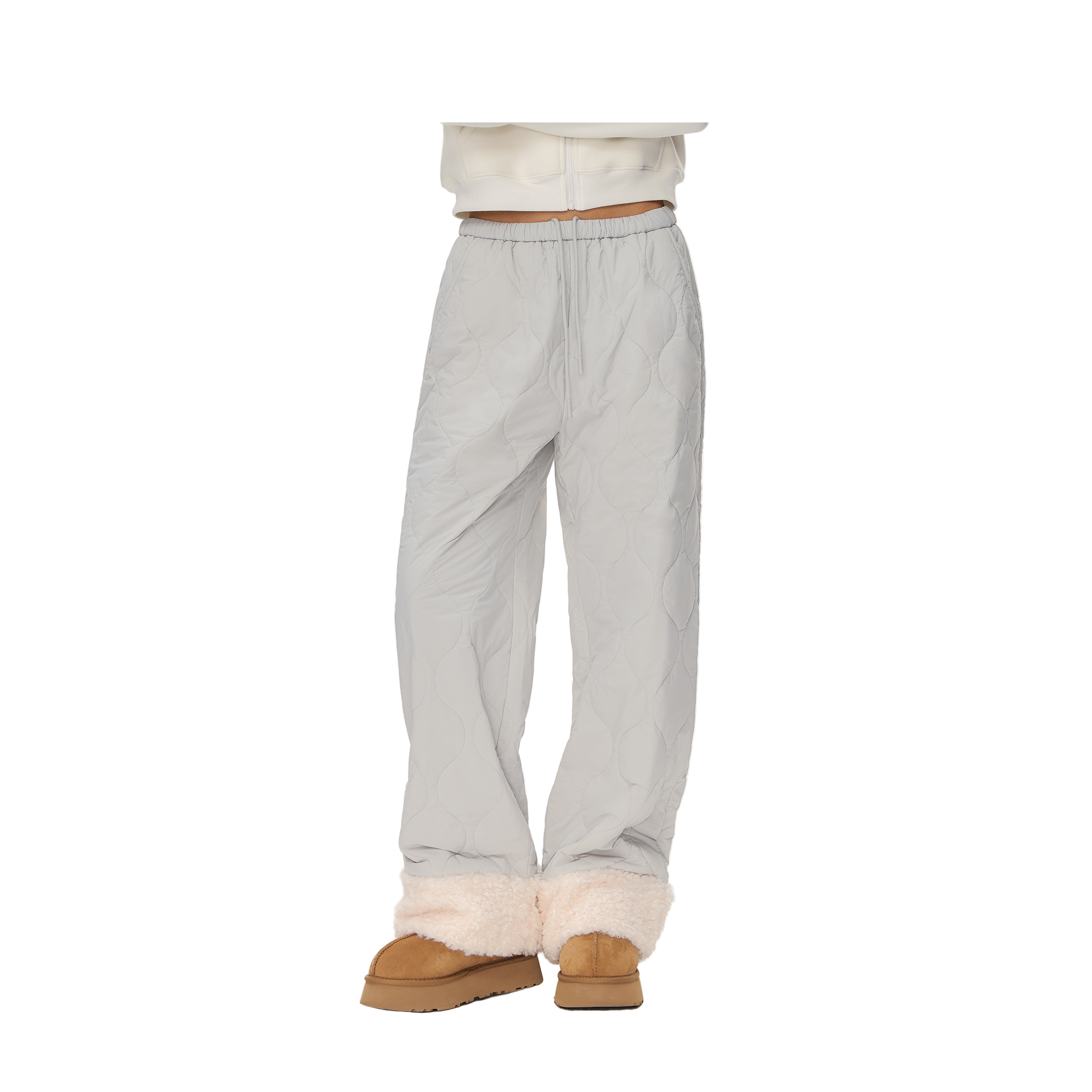 Grey Fleece Patchwork Gourd-Pattern Lined Thickened Thermal Pants