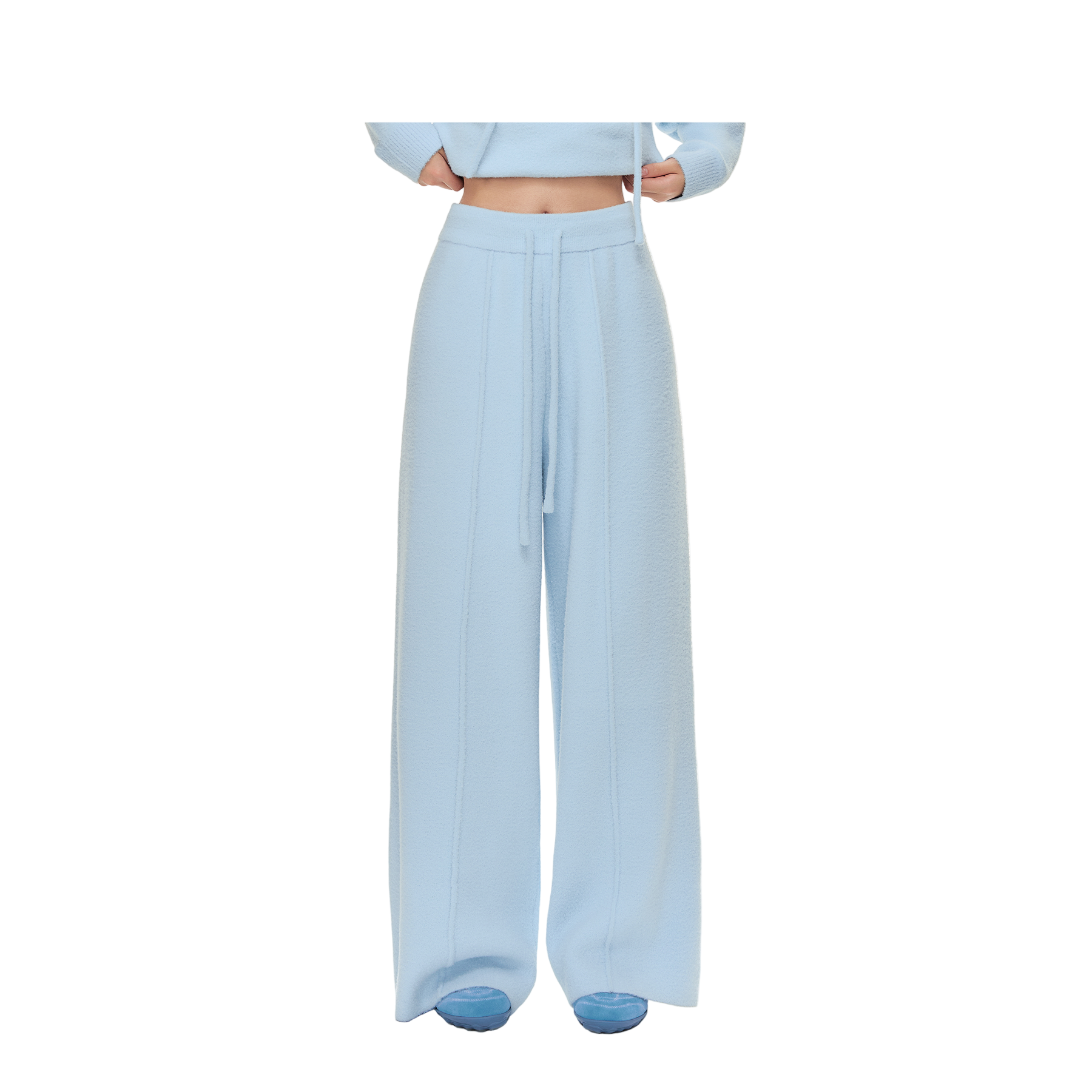Blue Double-Sided Fleece Straight Leg Pants