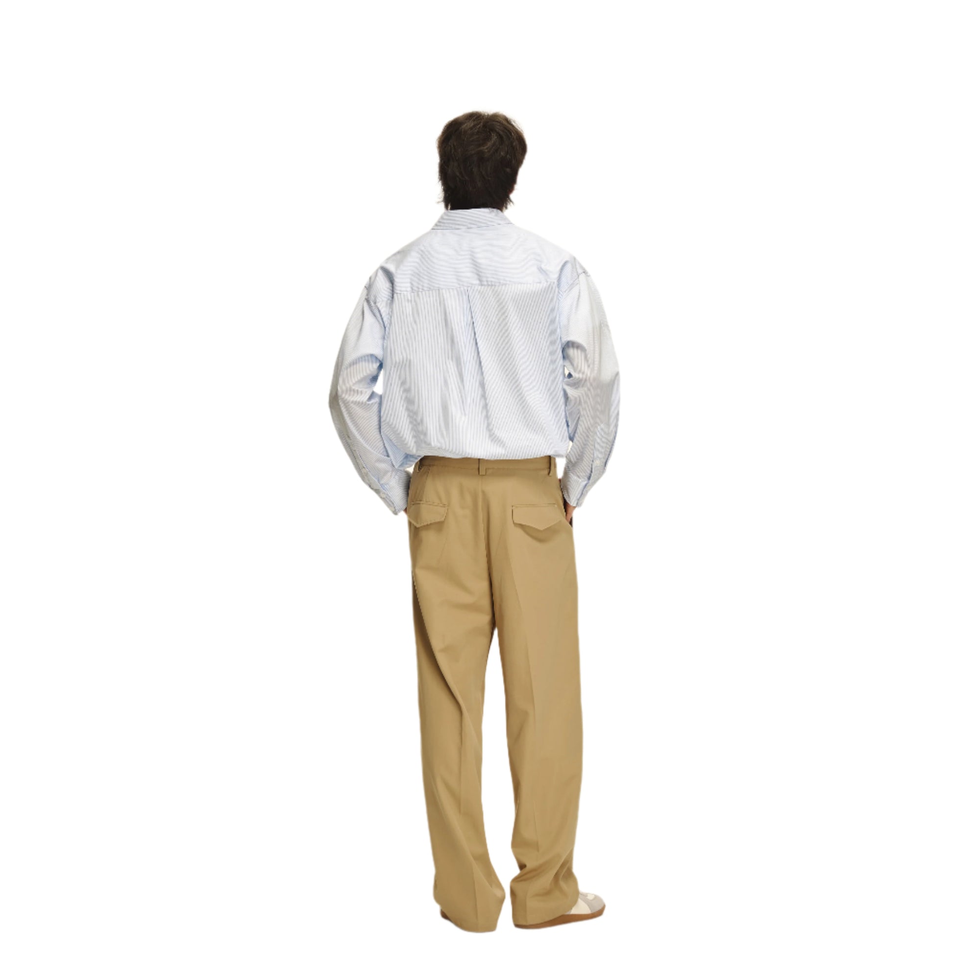 Khaki Acetate Wool Slightly Tapered Casual Trousers