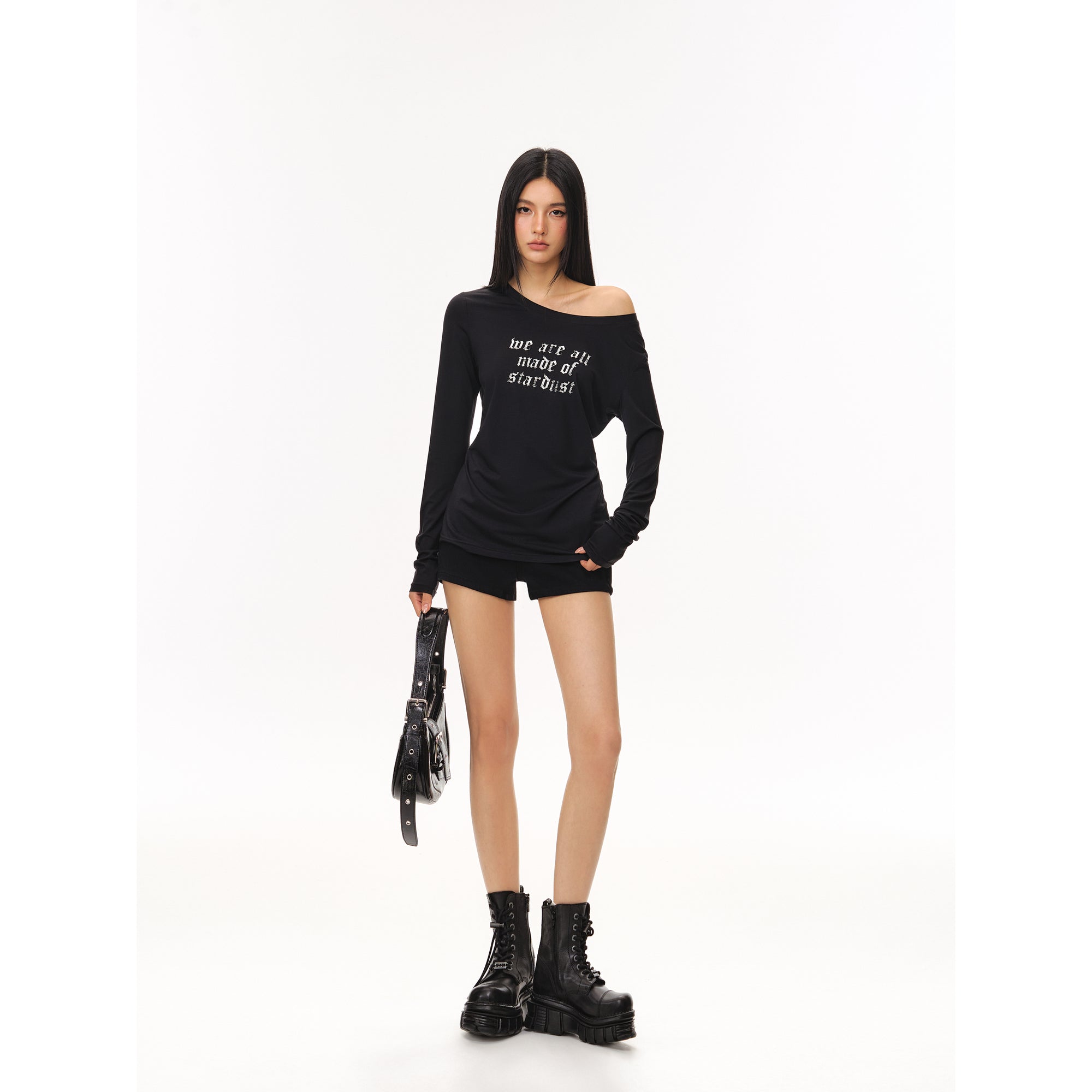 Black Distressed Print Lazy Style Mask Long-sleeved T-shirt