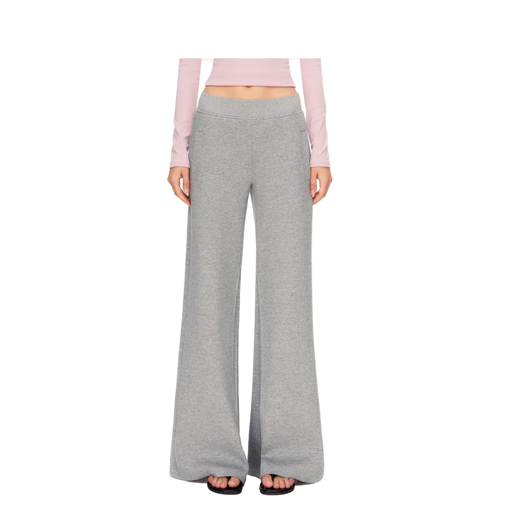 Grey Mid-Low Rise Flare Wide-Leg Sweatpants