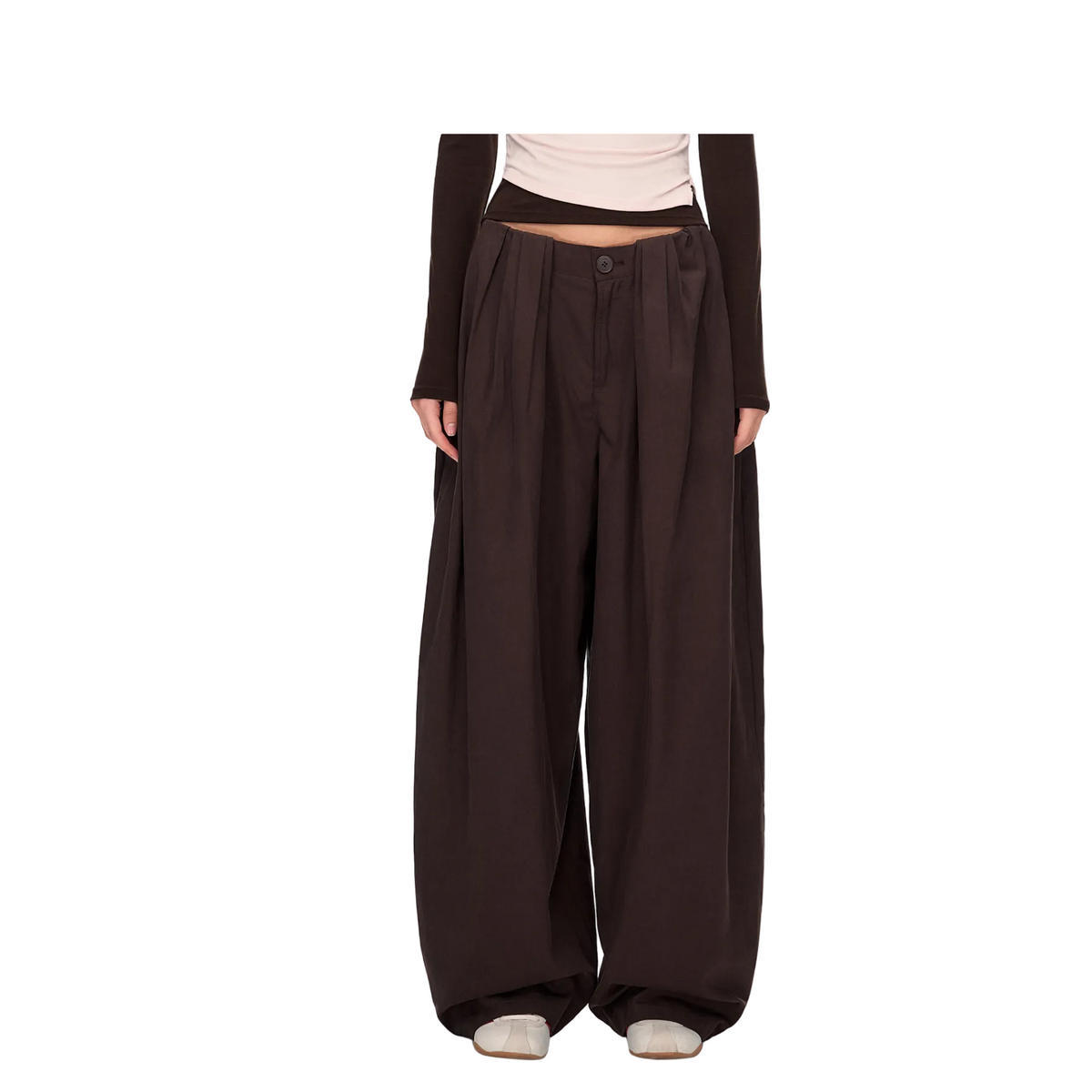 Brown Tencel Cotton 3D Cut Curved Pants