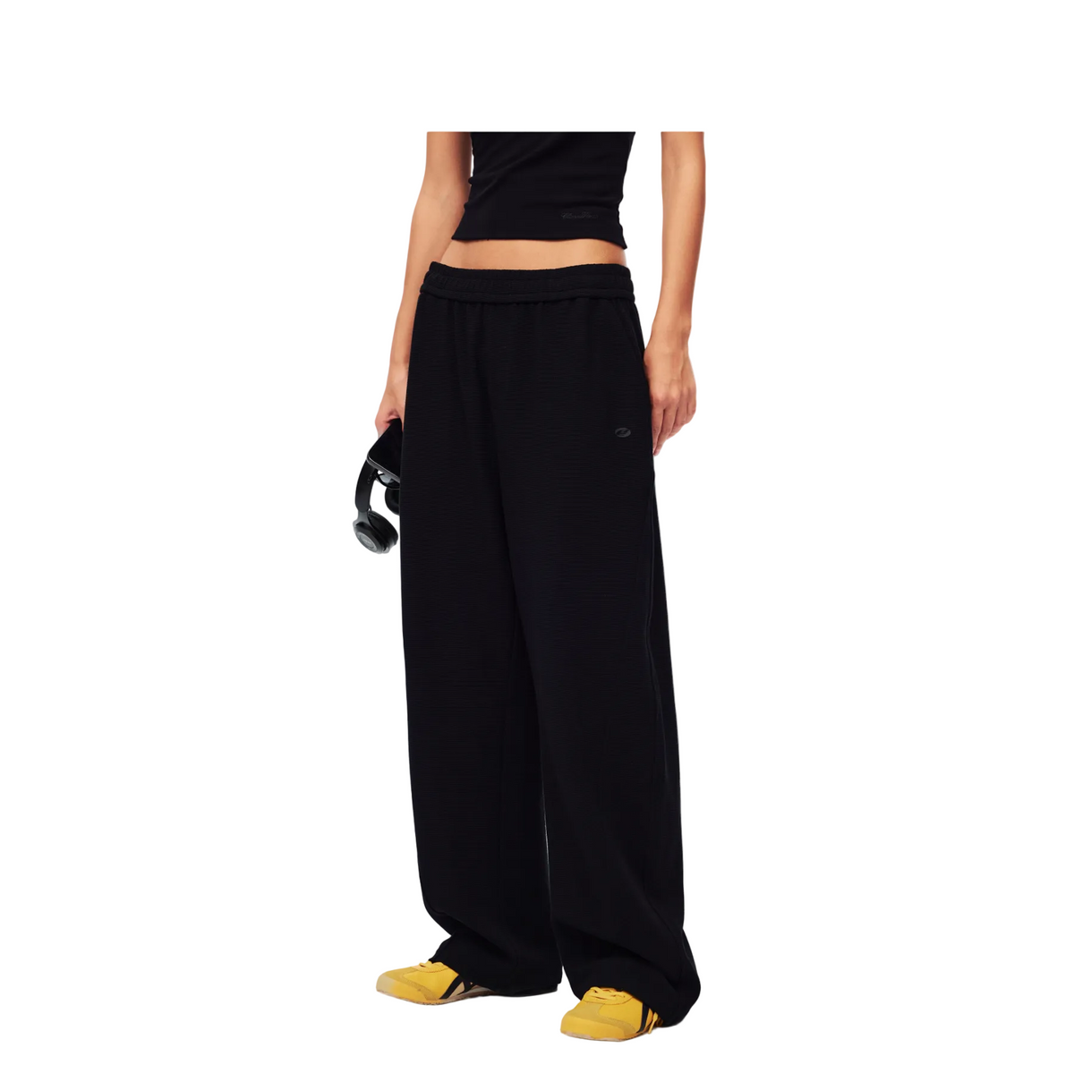 Black Relaxed Waffle Knit Suit Blade Pants