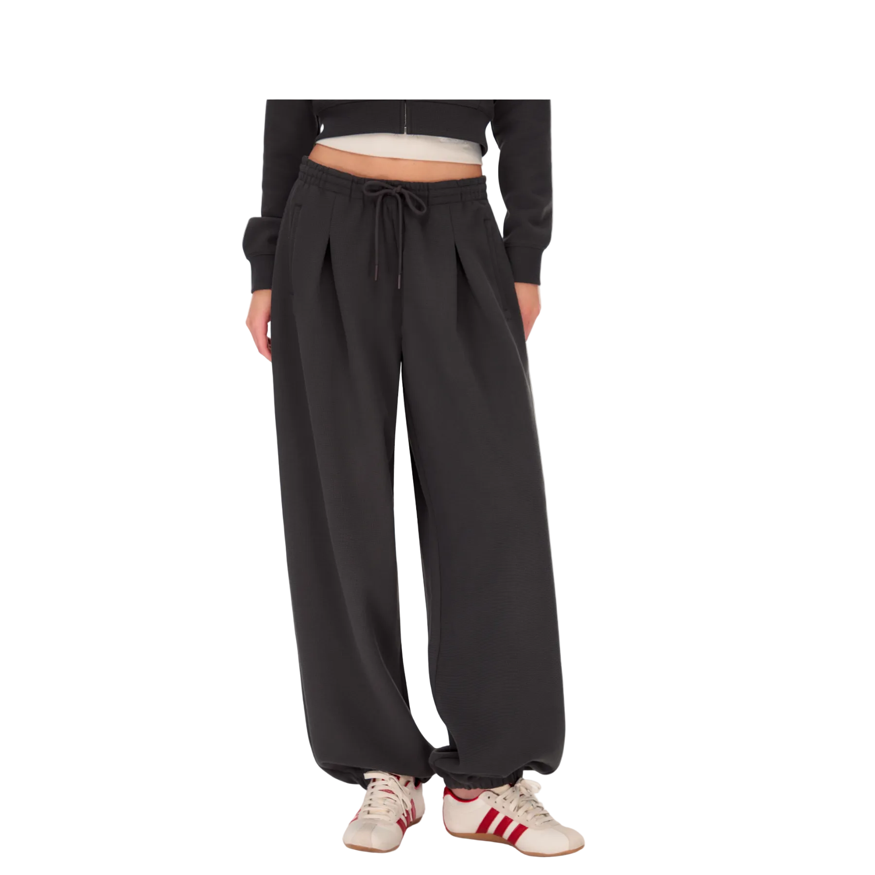 Grey Lazy Waffle Knit Set Jogger Pants