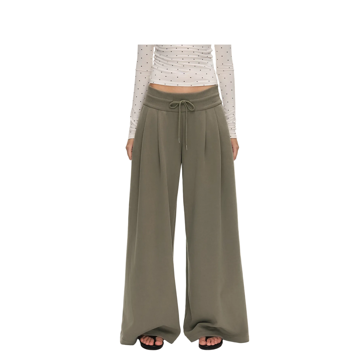 Green Low-Rise Drawstring Wide-Leg Sweatpants