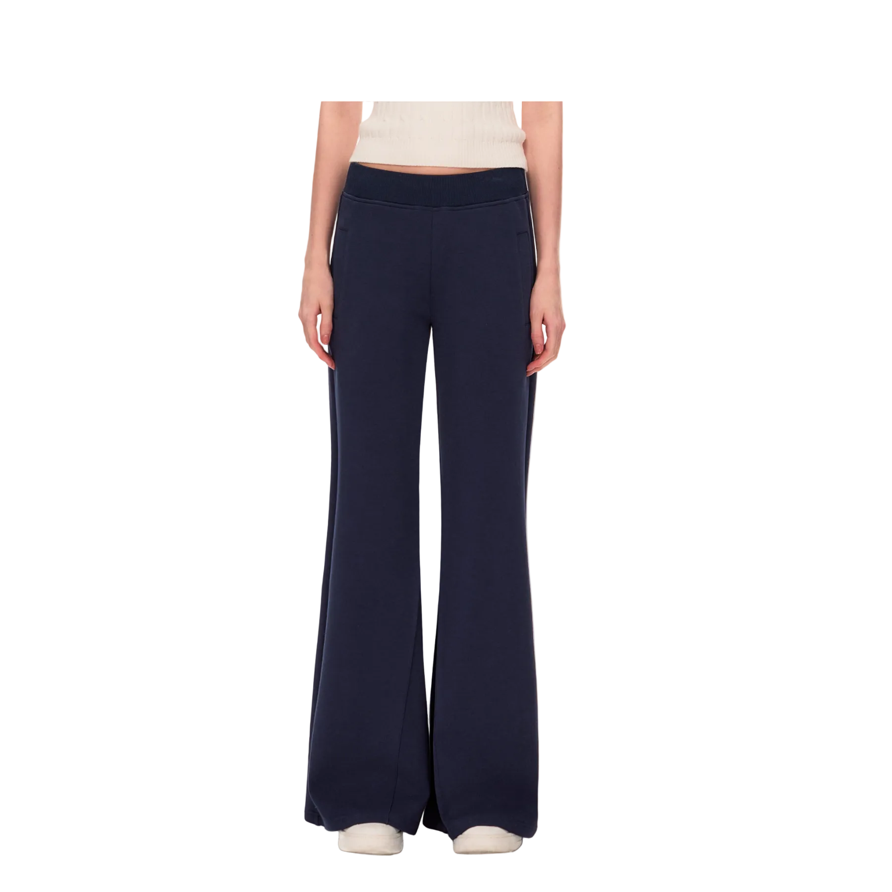 Navy Blue Mid-Rise Slightly Flared Wide-Leg Sweatpants