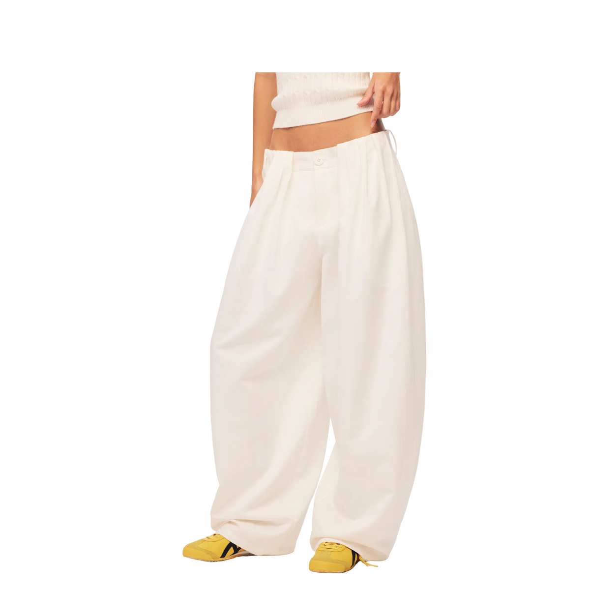 White Tencel Cotton 3D Cut Curved Pants