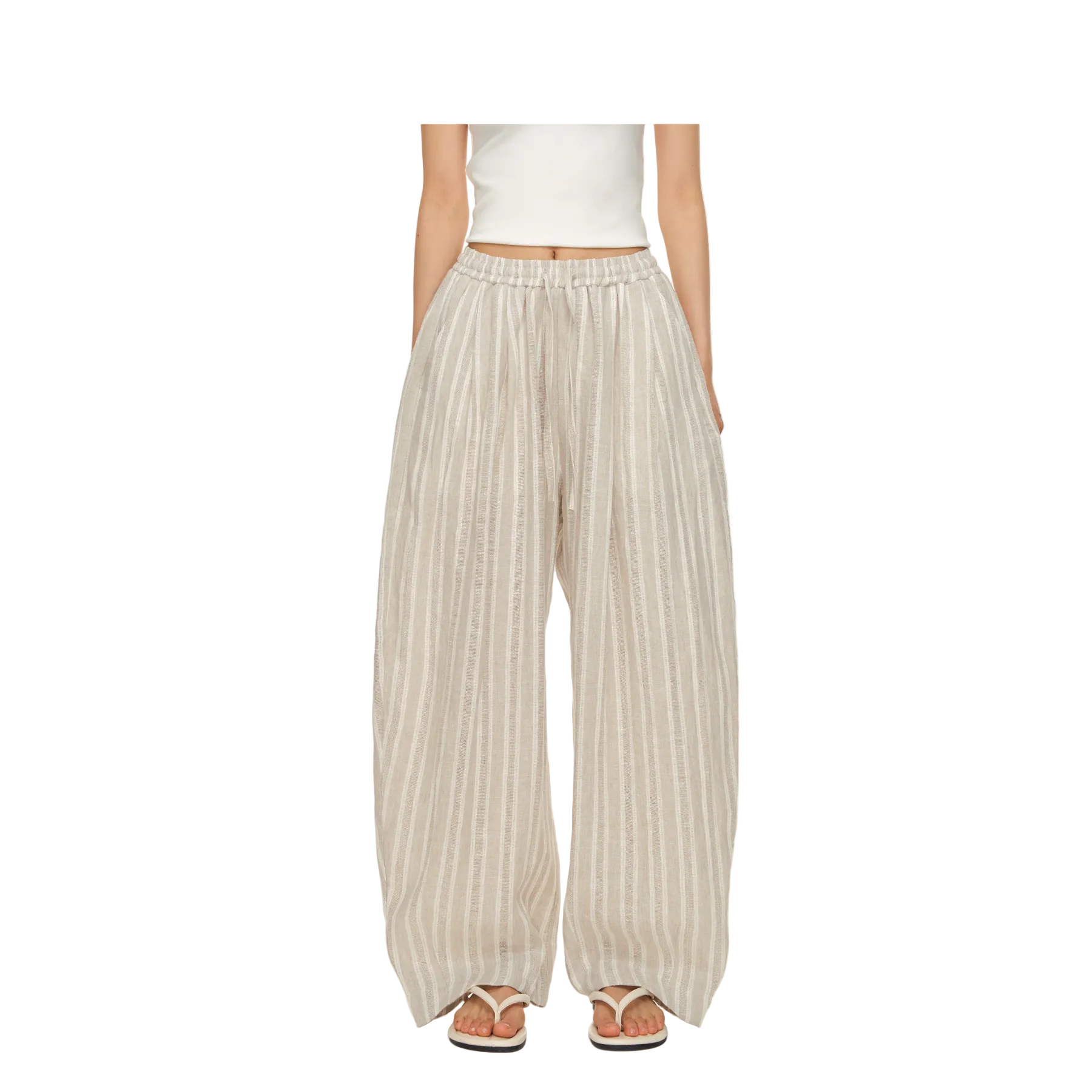 Apricot Striped Curved Balloon Pants