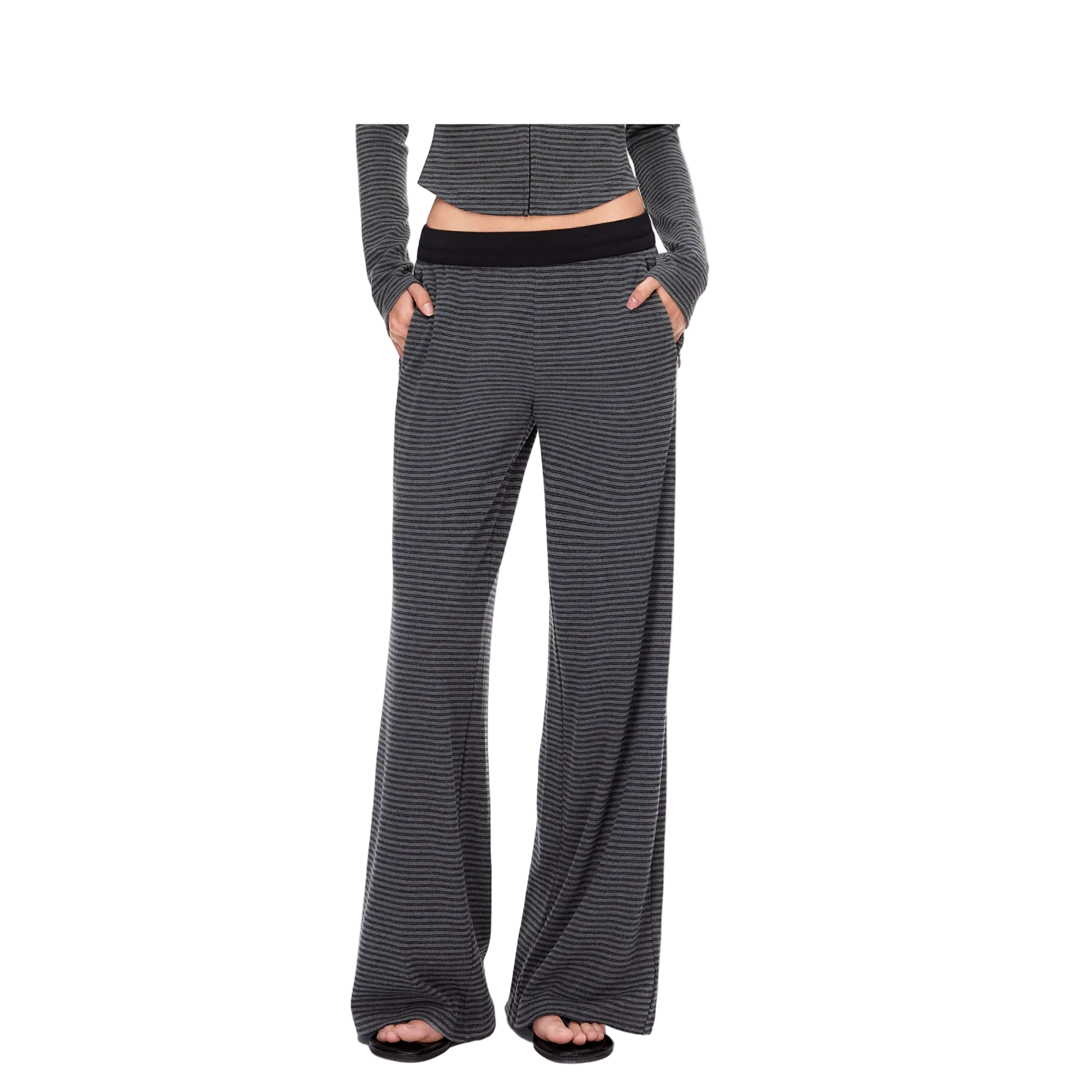 Black and Grey Striped Flowy Casual Trousers