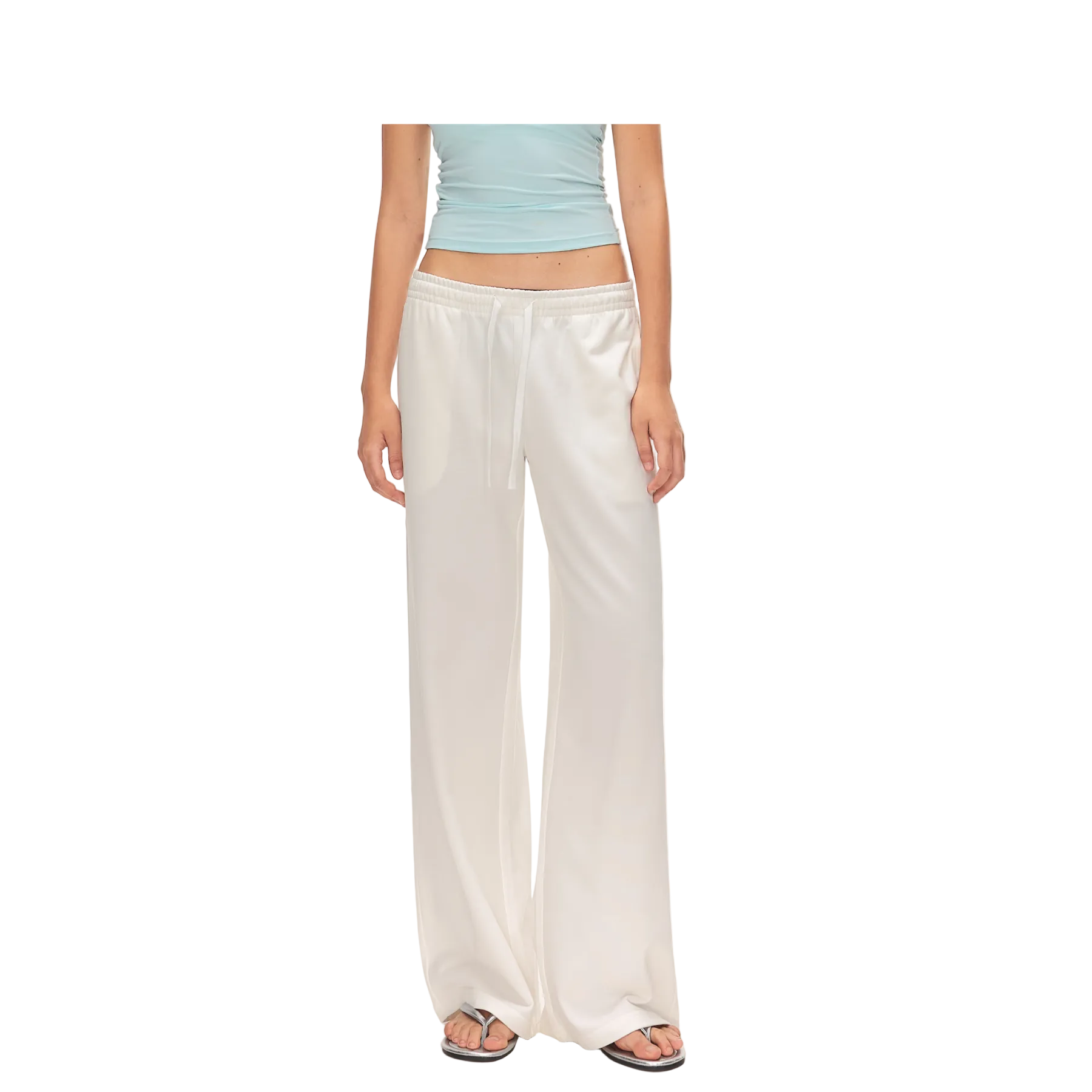 White Low-Rise Drawstring Straight-Leg Sweatpants