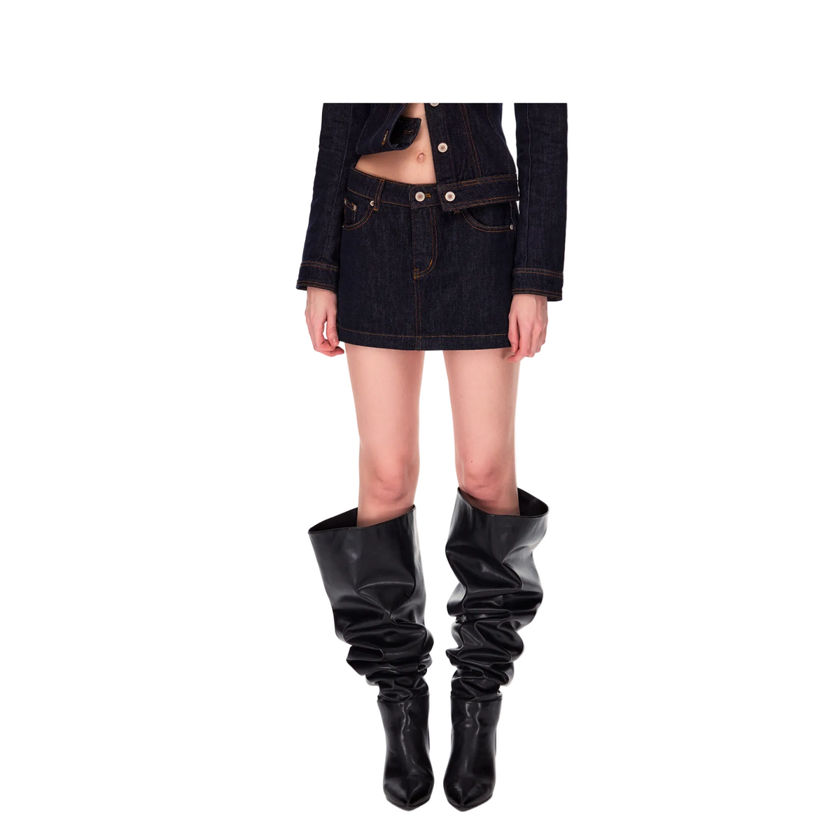 Raw Denim Blue Mid-Low Rise Denim Mini Skirt