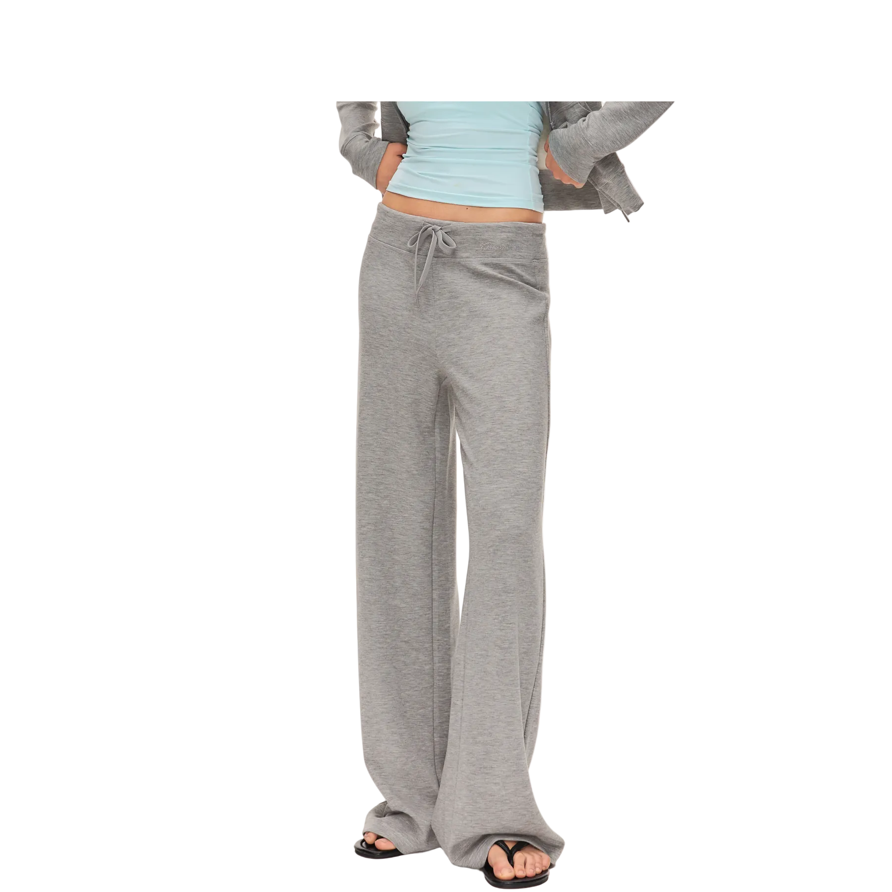 Grey Airy Wide Waist Straight Leg Trousers