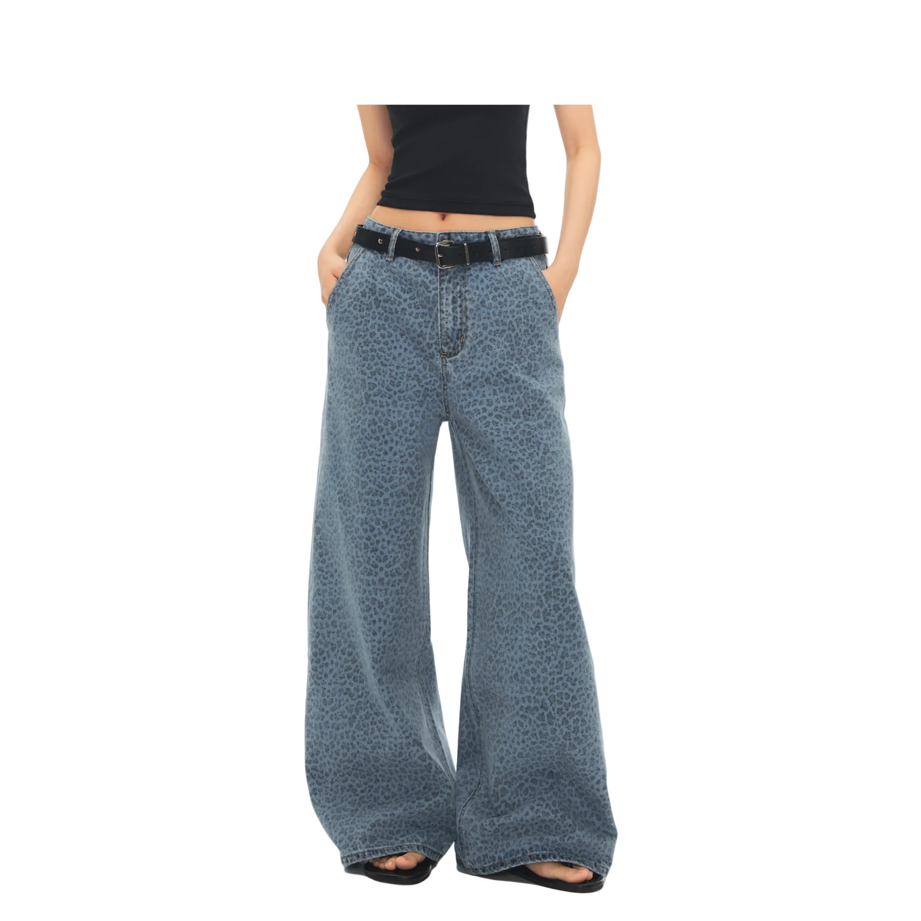Blue Washed Leopard Print Jeans