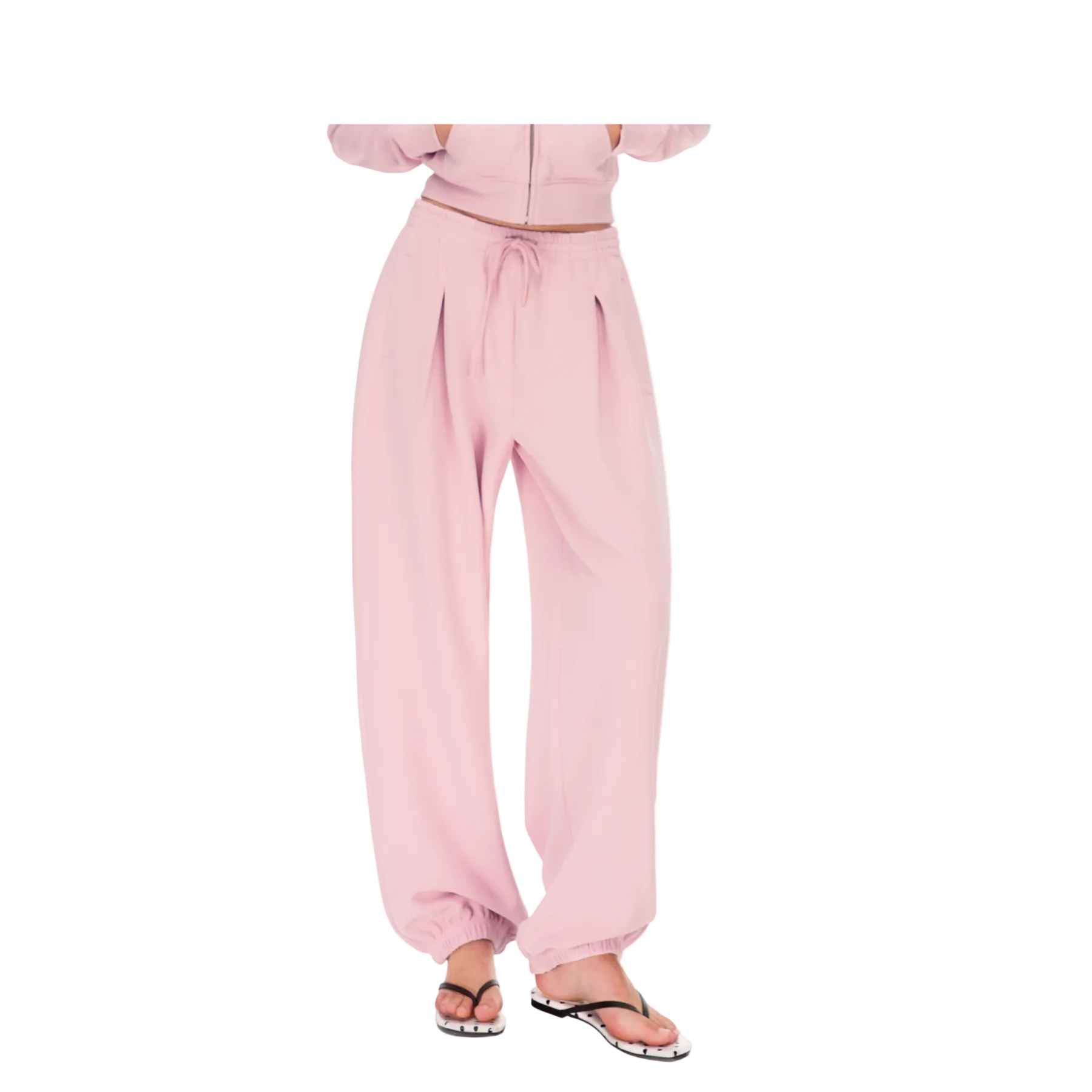 Pink Lazy Waffle Knit Set Jogger Pants