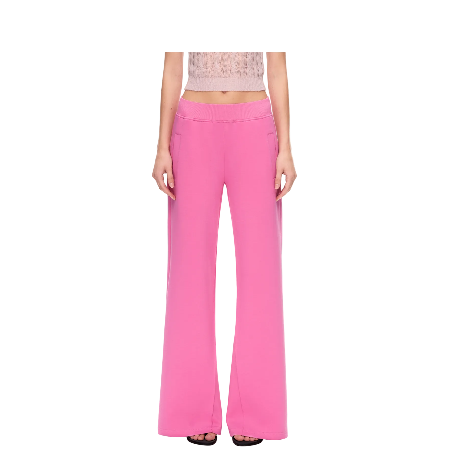 Pink Mid-to-Low Rise Flare Wide-Leg Sweatpants