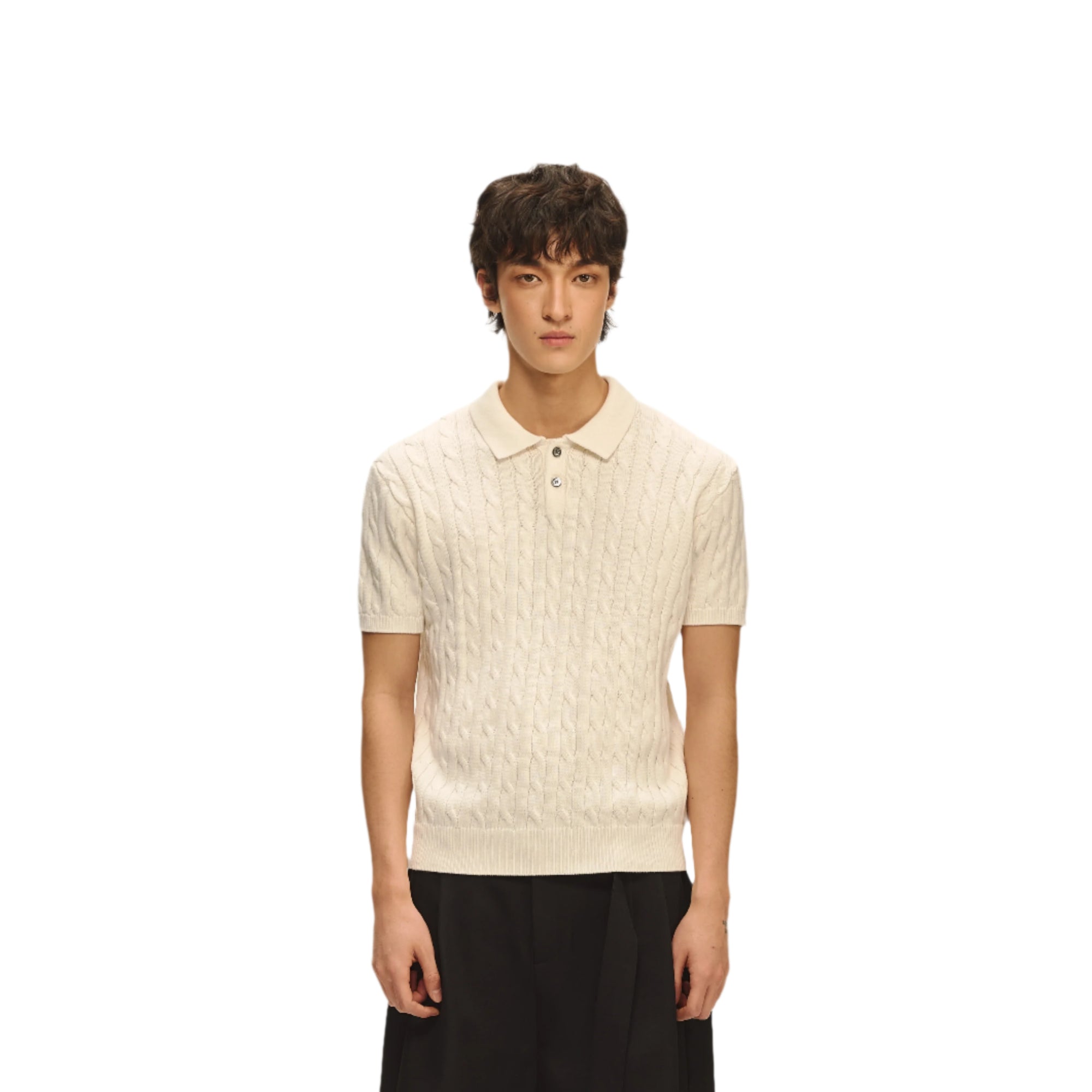 Off-white Cotton Yarn Classic Polo Collar Short Sleeves