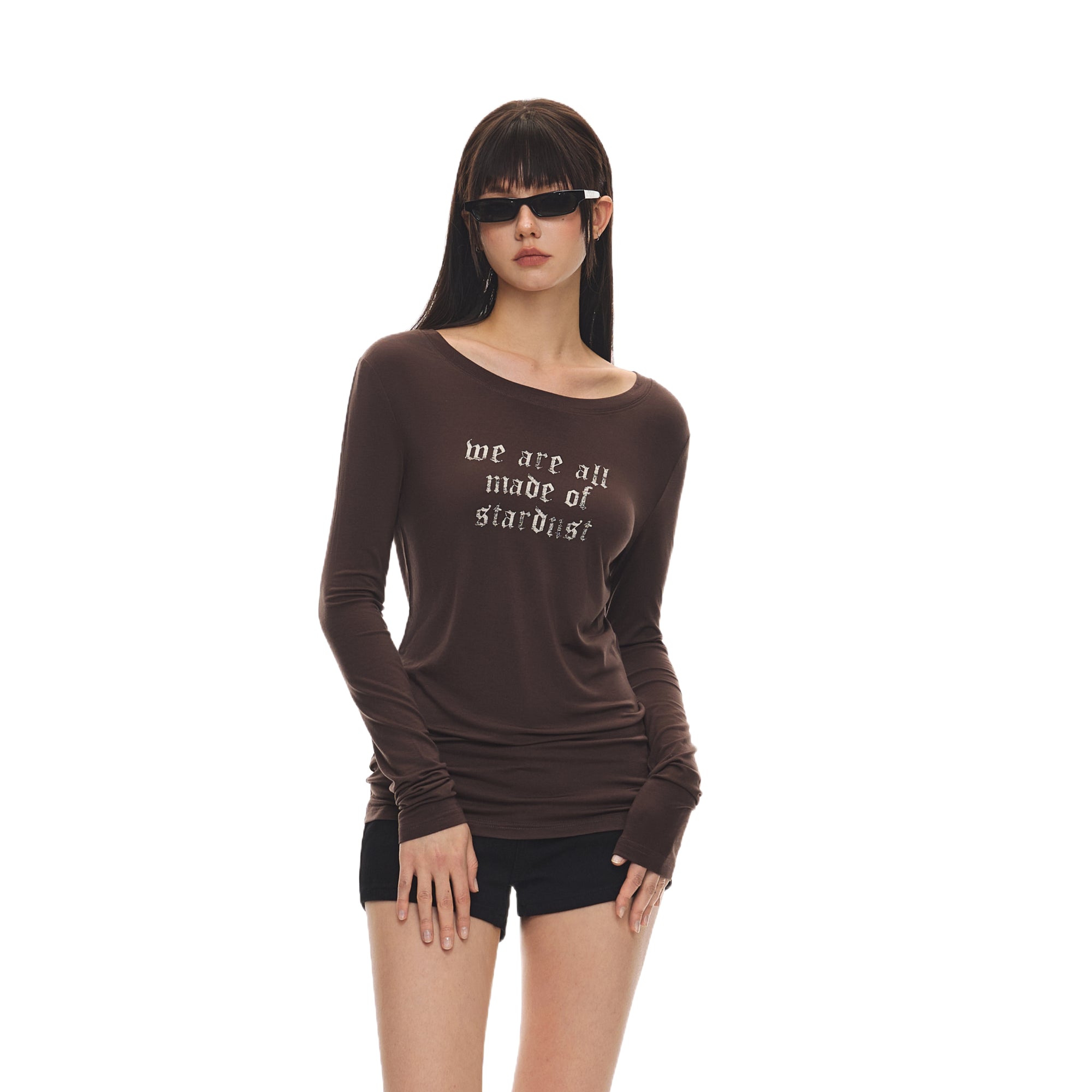 Brown Distressed Print Lazy Style Mask Long Sleeve T-shirt