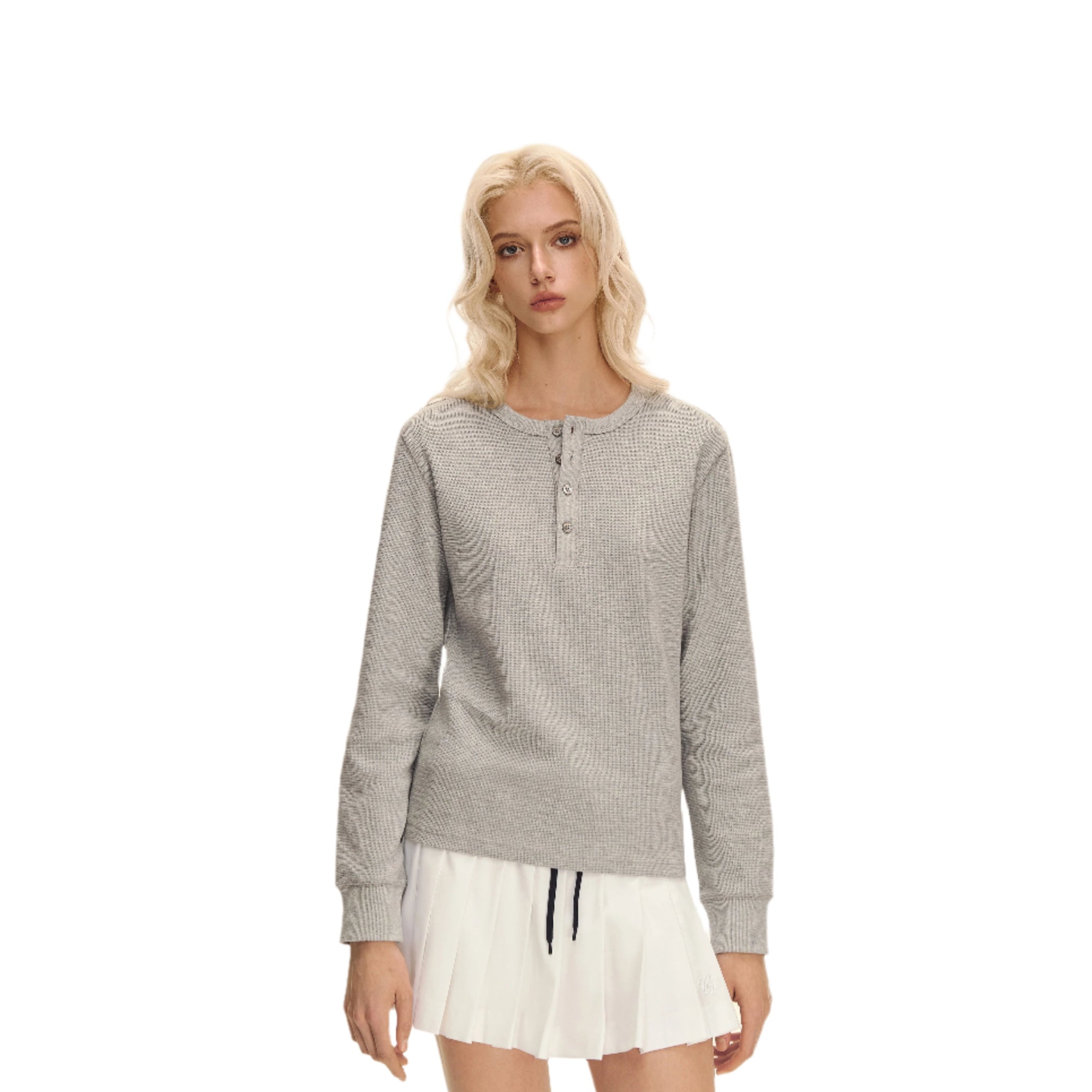 Grey Waffle Texture Long Sleeve T-shirt