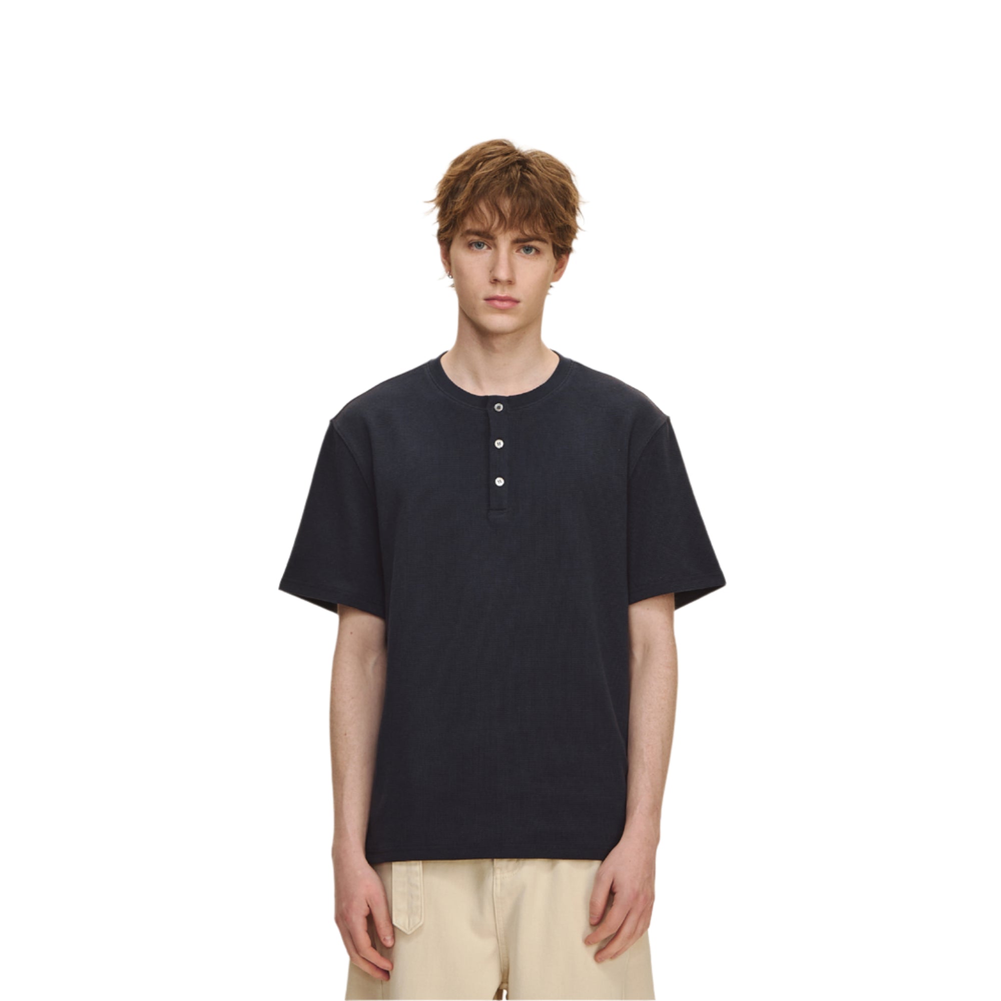Navy Waffle Henley Short Sleeves