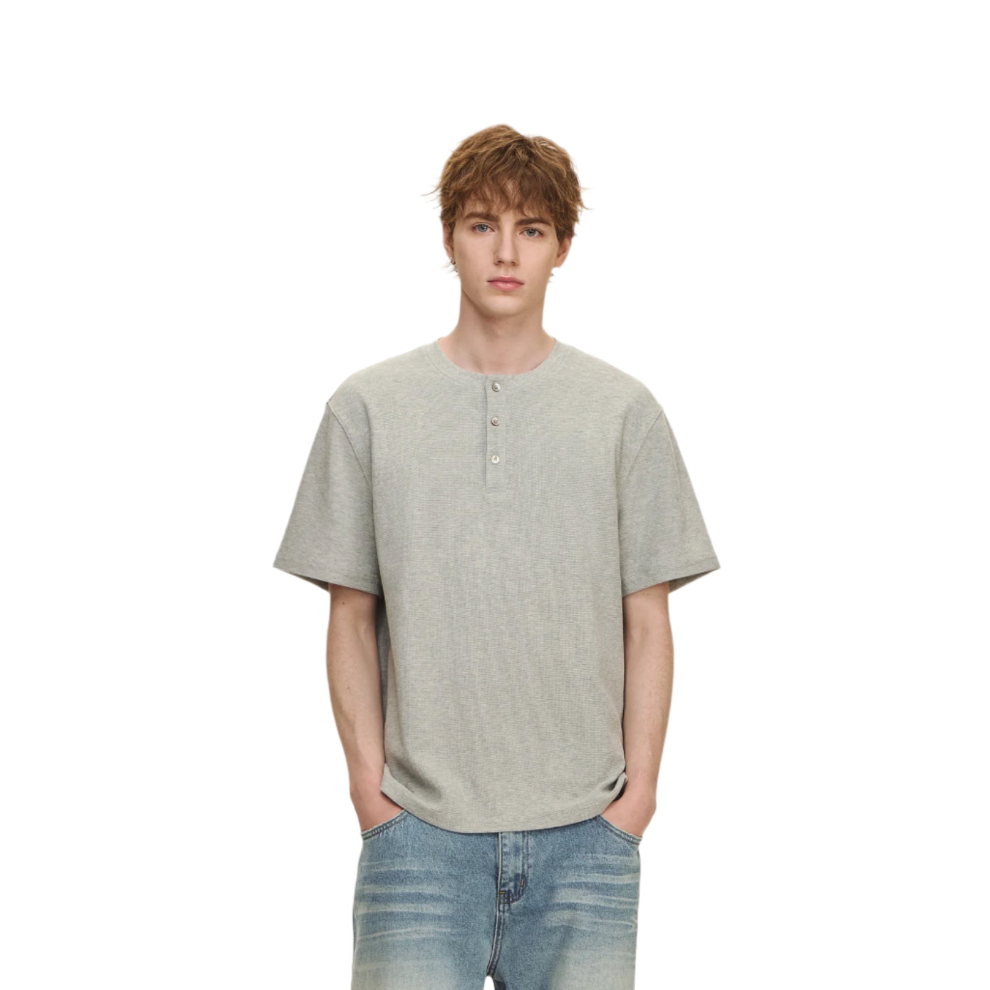 Grey Waffle Henley Short Sleeves
