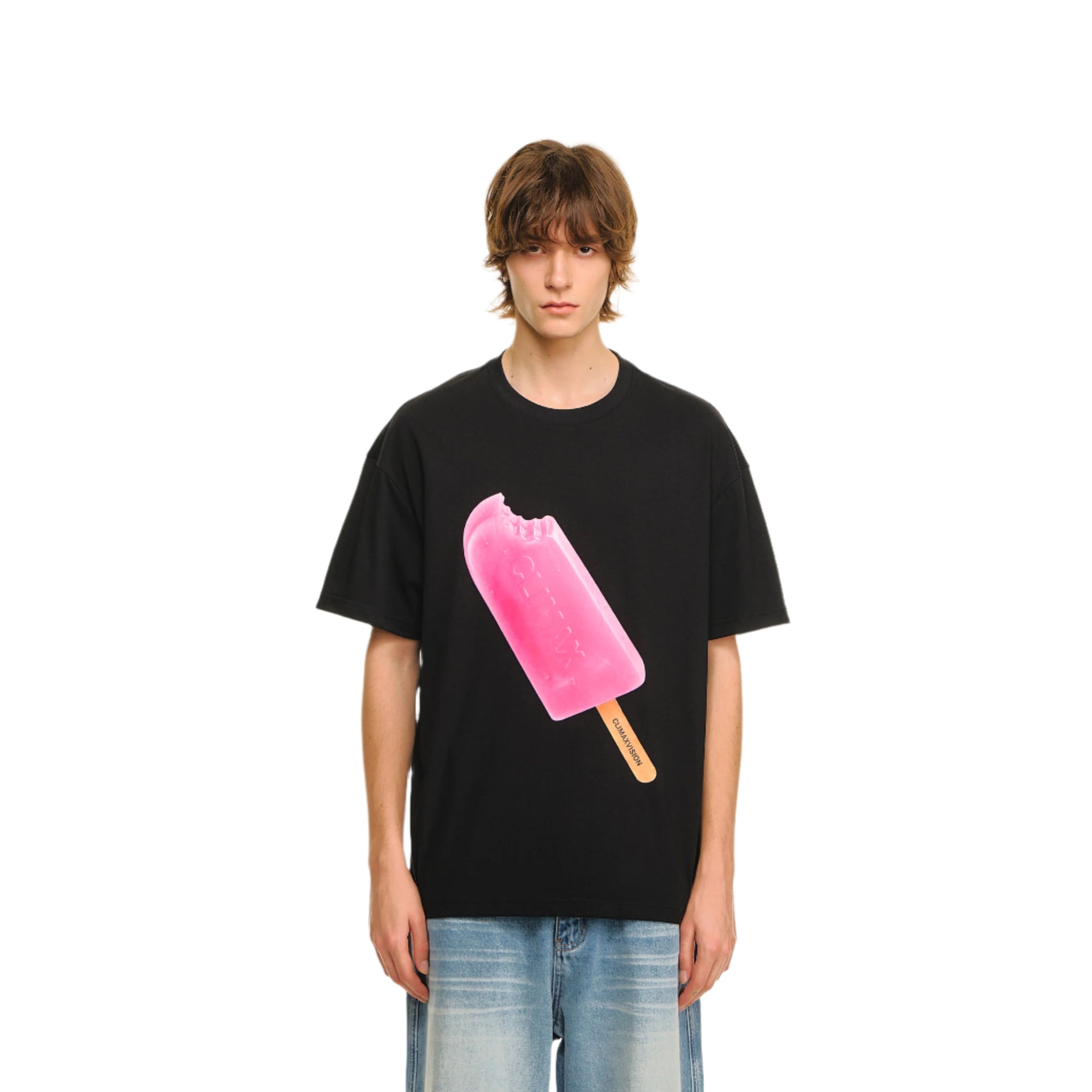 Black Creative Ice Cream Print Short-sleeved T-shirt