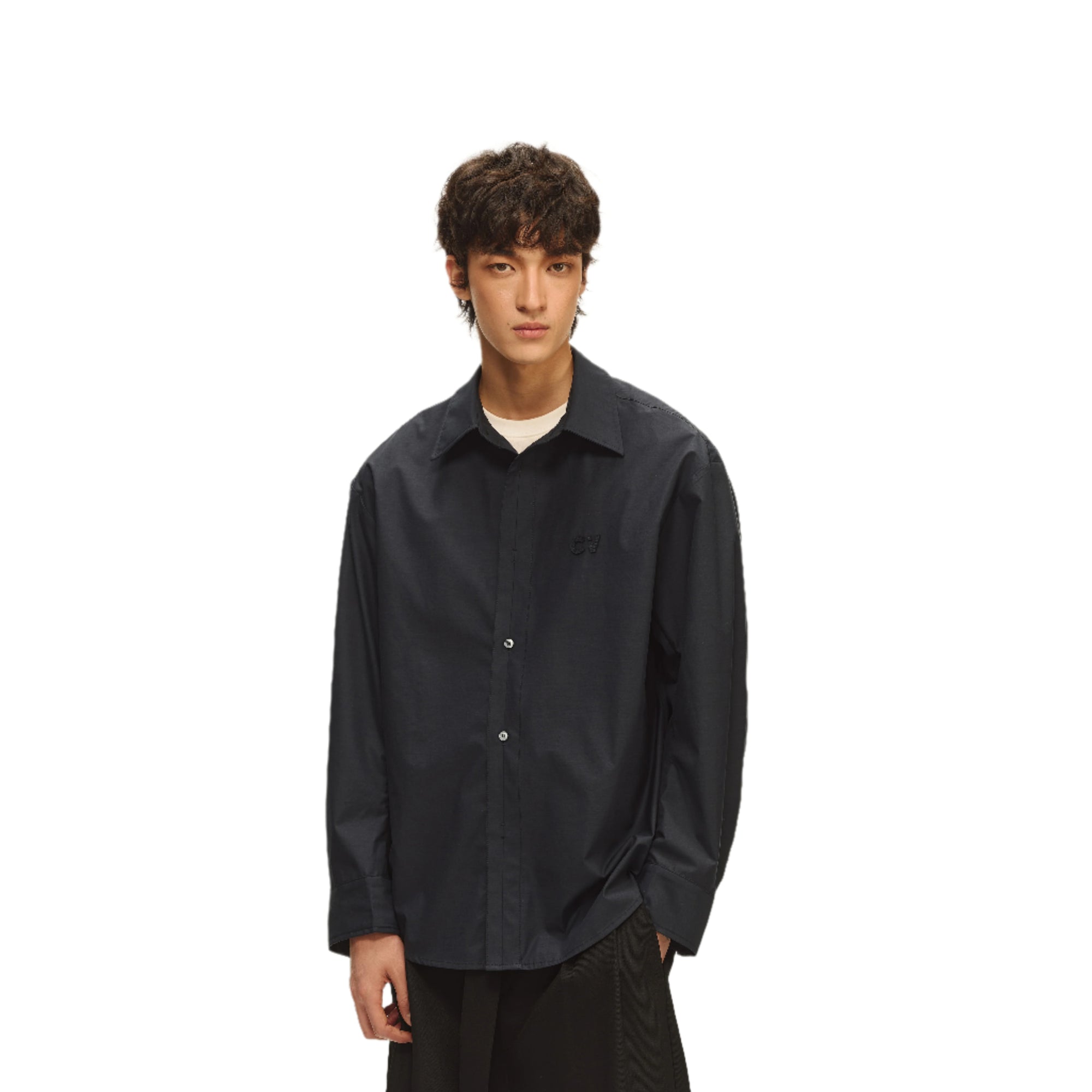 Navy Blue CV Embroidered Long-sleeved Shirt